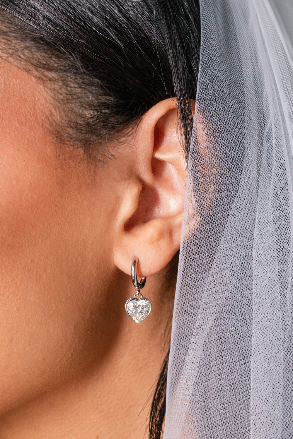 Crystal Heart Huggie Hoop Earrings – Sparkling Occasion Earrings Stainless Steel Silver | Alex and Ani