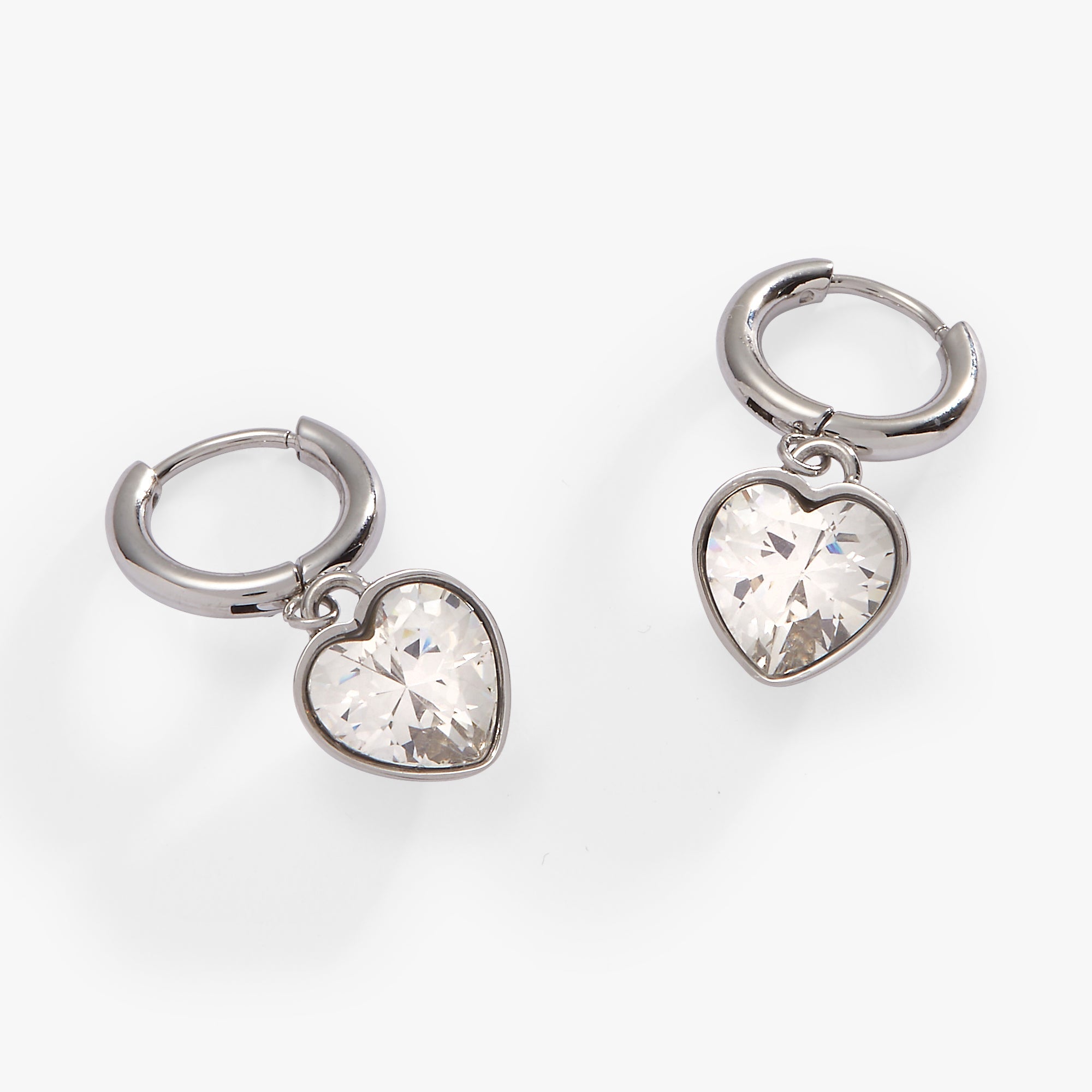Crystal Heart Huggie Hoop Earrings – Sparkling Occasion Earrings Stainless Steel Silver | Alex and Ani