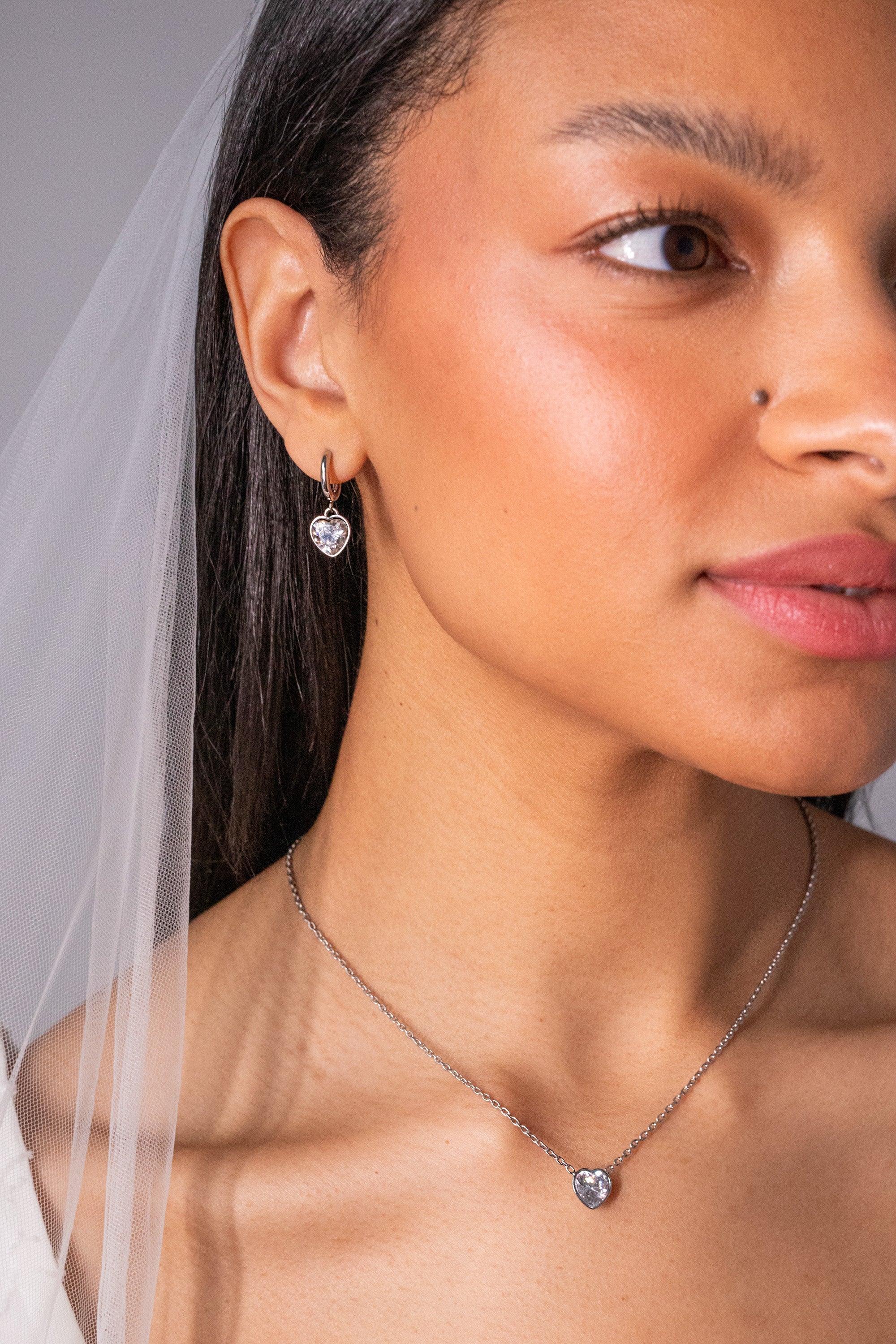 Crystal Heart Huggie Hoop Earrings – Sparkling Occasion Earrings Stainless Steel Silver | Alex and Ani
