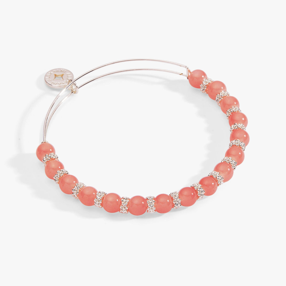 Cherry Quartz Beaded Charm Bangle Silver | Alex and Ani