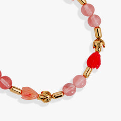 Tulip Cherry Quartz Stretch Bracelet Gold | Alex and Ani