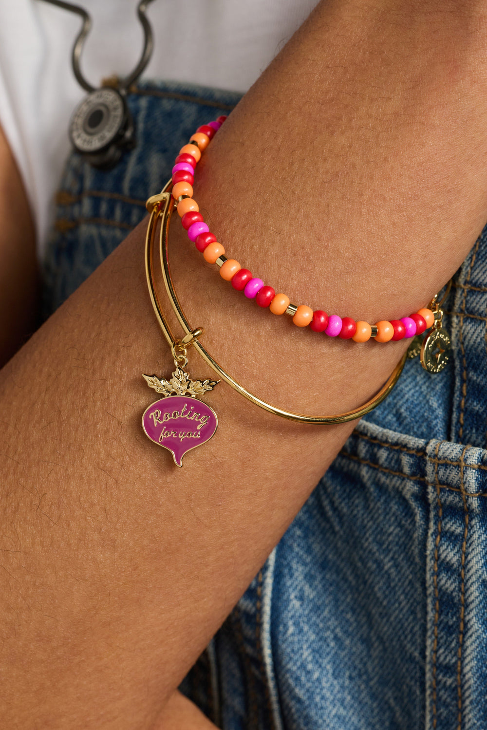 Summer Hues Beaded Charm Bangle Gold | Alex and Ani