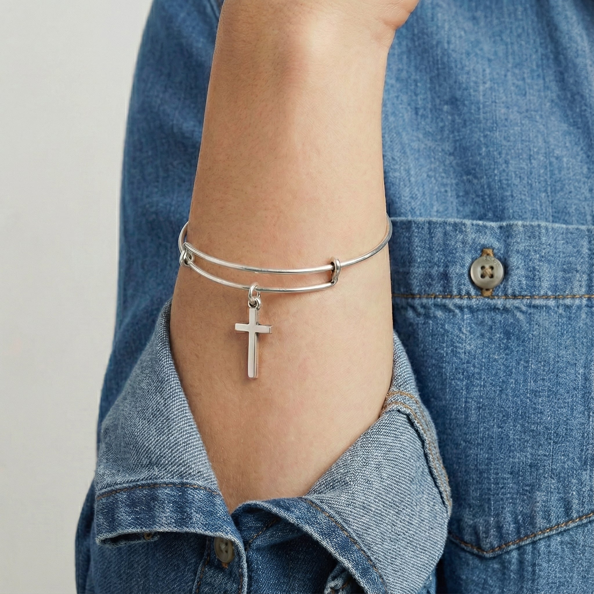 Cross Charm Bangle Bracelet - Alex and Ani Rafaelian Silver | Alex and Ani