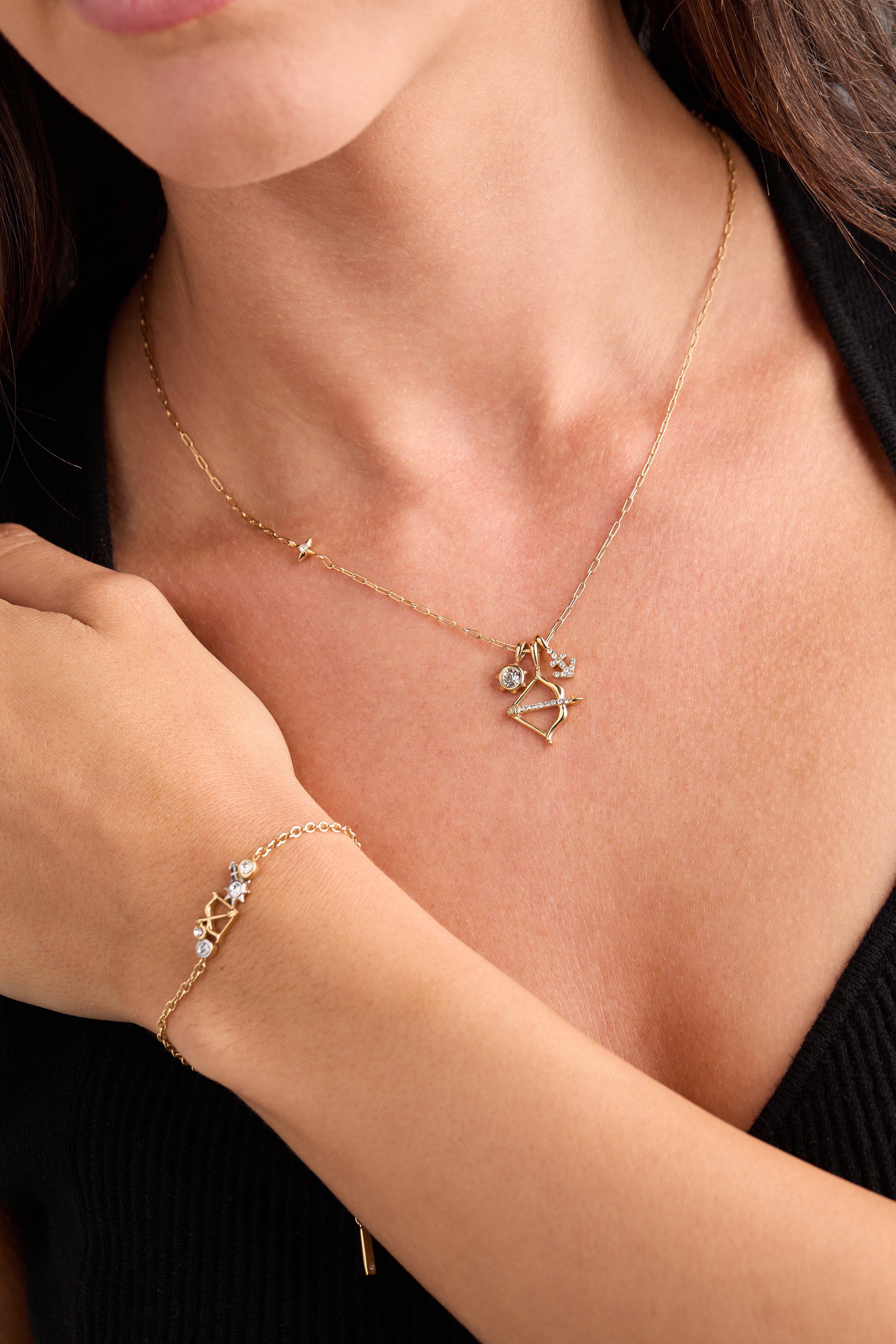 Sagittarius Charm Cluster Necklace Stainless Steel Gold | Alex and Ani