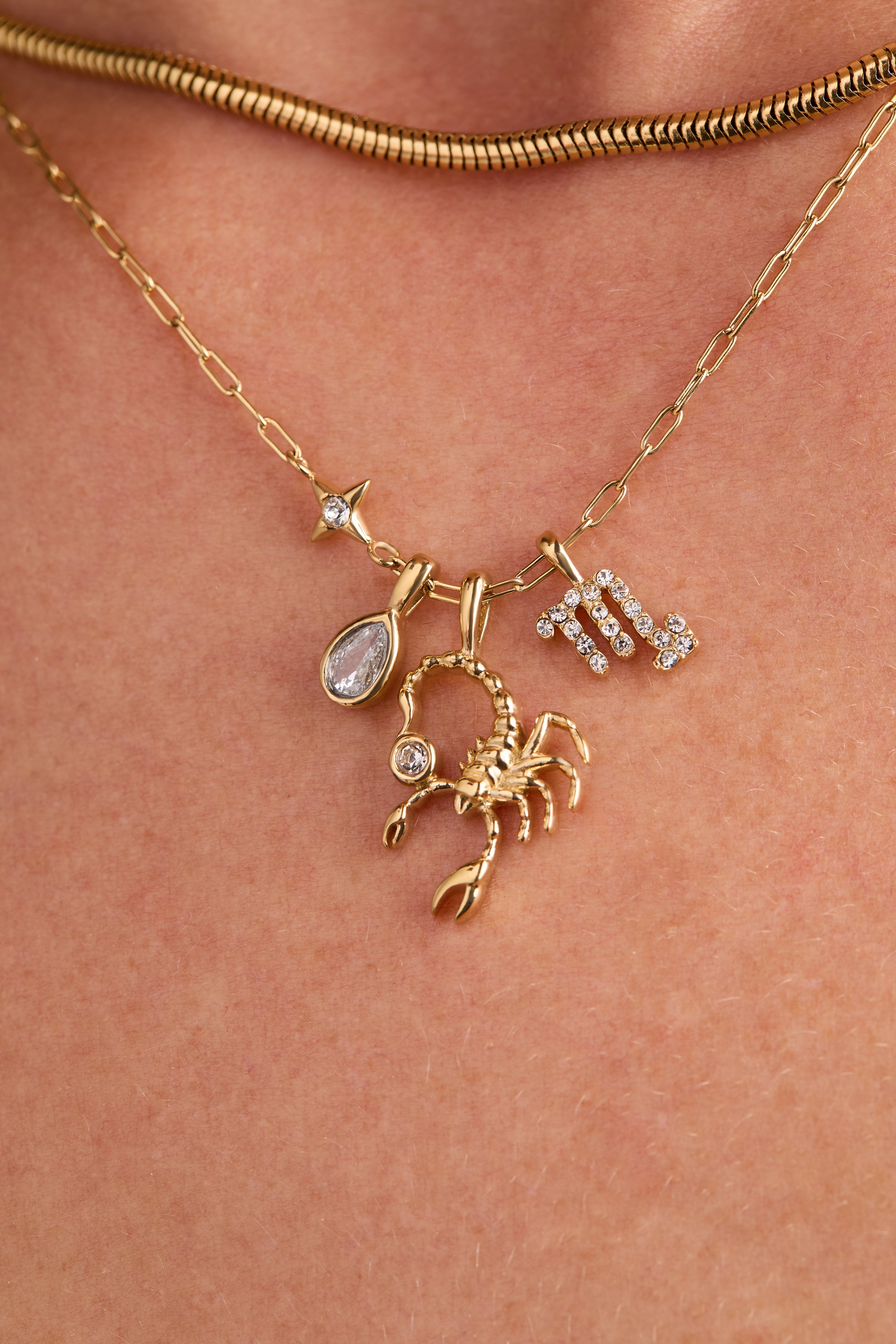 Scorpio Charm Cluster Necklace Stainless Steel Gold | Alex and Ani