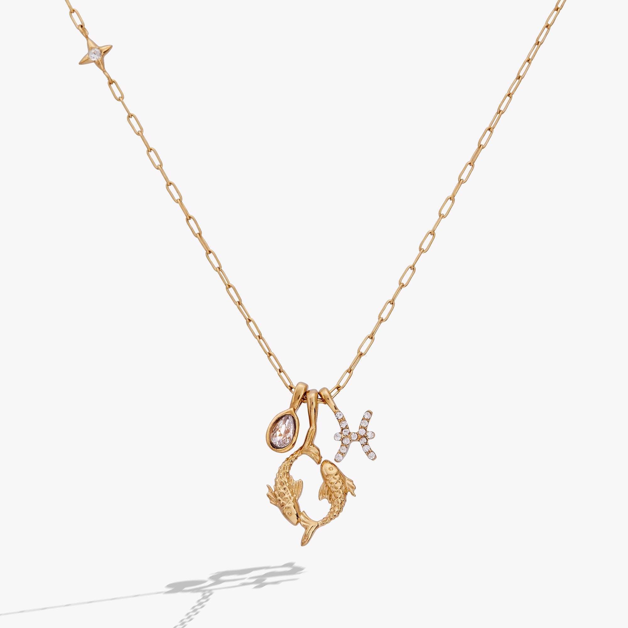Pisces Charm Cluster Necklace Stainless Steel Gold | Alex and Ani