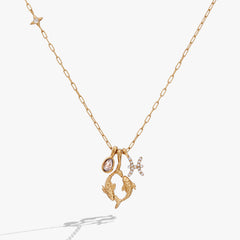 Pisces Charm Cluster Necklace Stainless Steel Gold | Alex and Ani