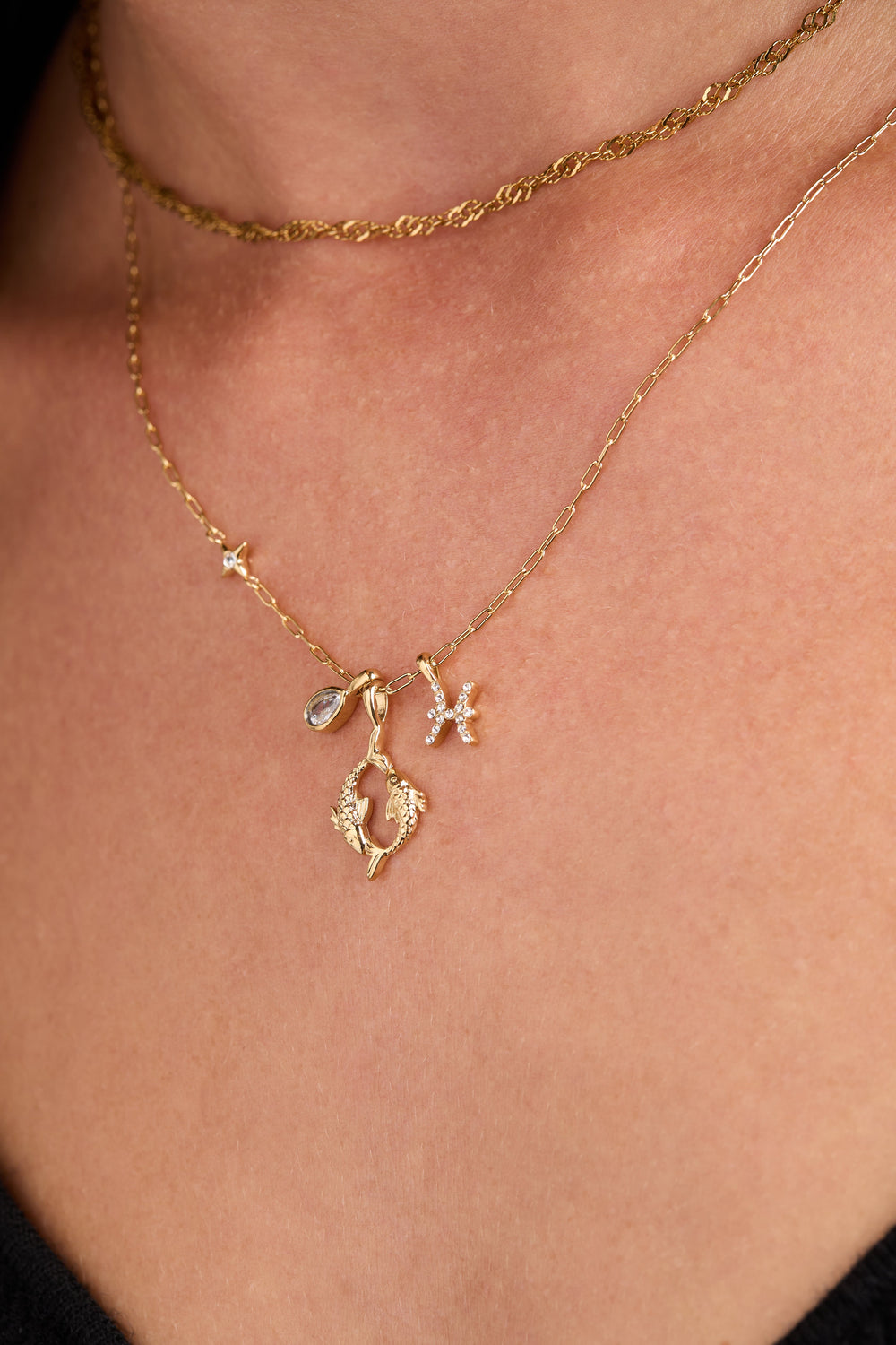 Pisces Charm Cluster Necklace Stainless Steel Gold | Alex and Ani