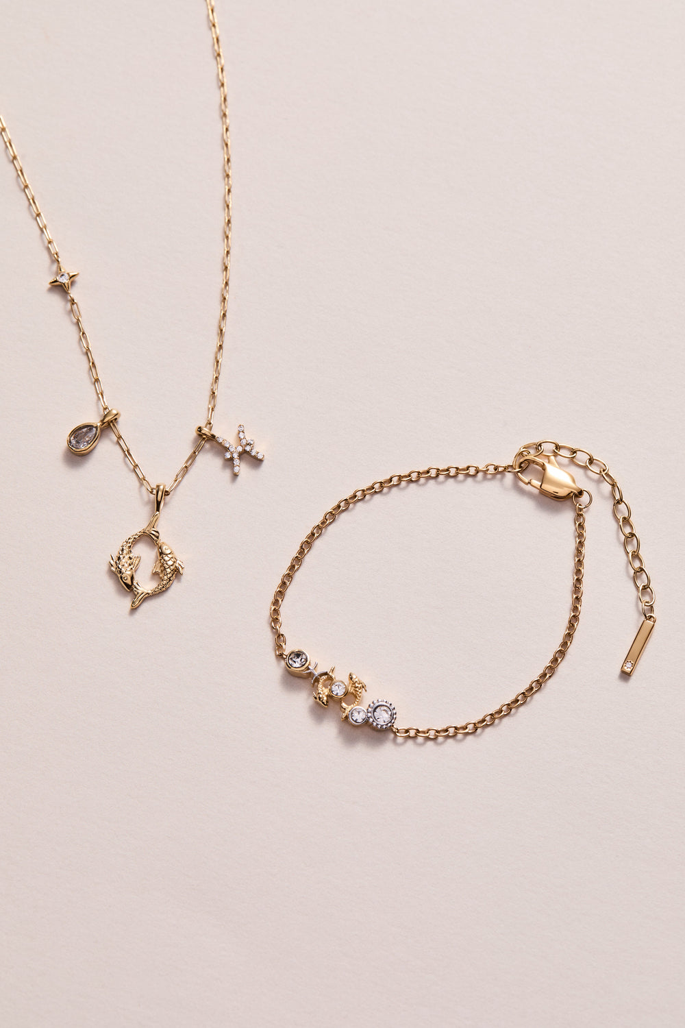 Pisces Charm Cluster Necklace Stainless Steel Gold | Alex and Ani