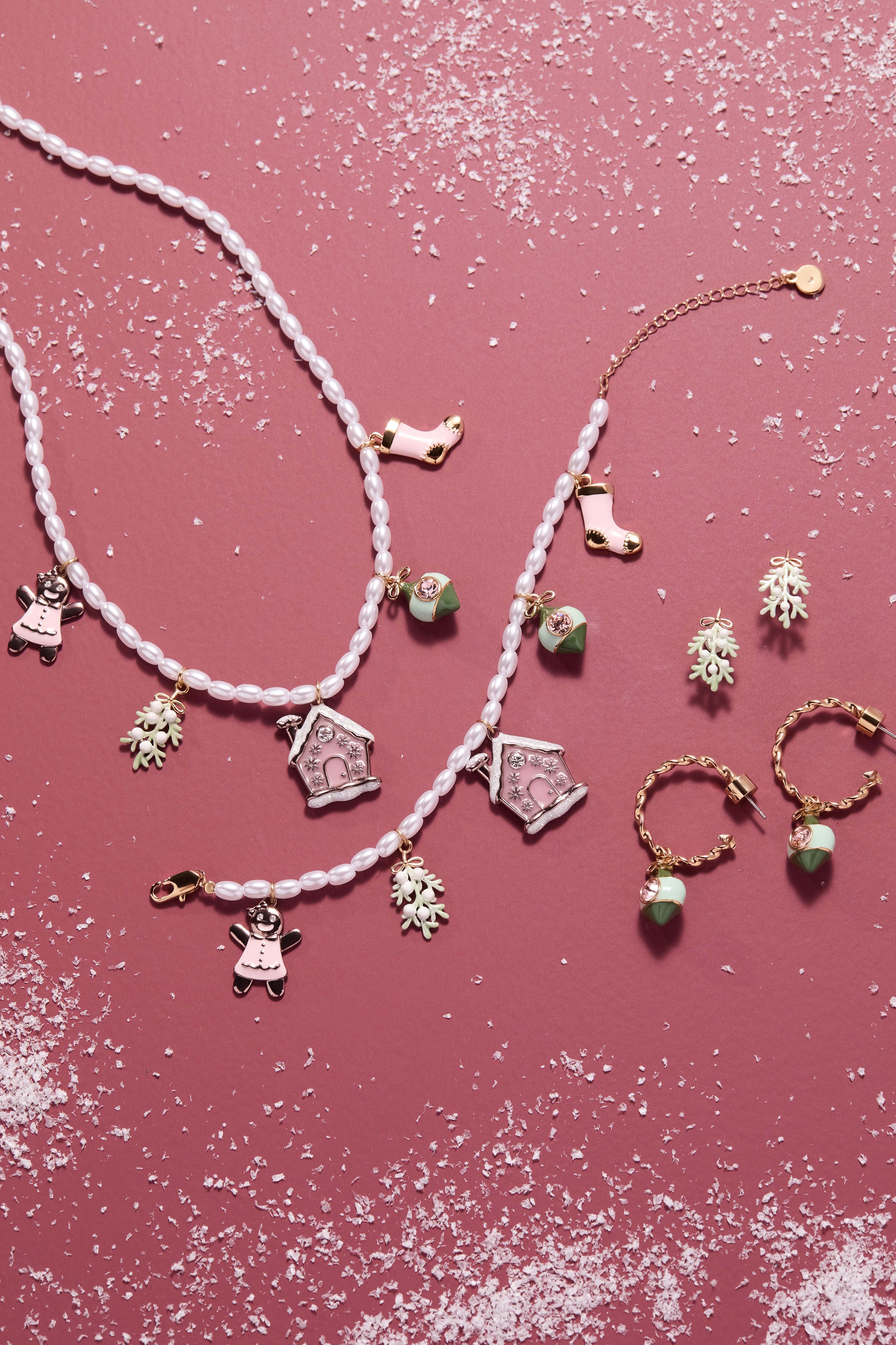 Pink Christmas Beaded Charm Necklace Gold | Alex and Ani