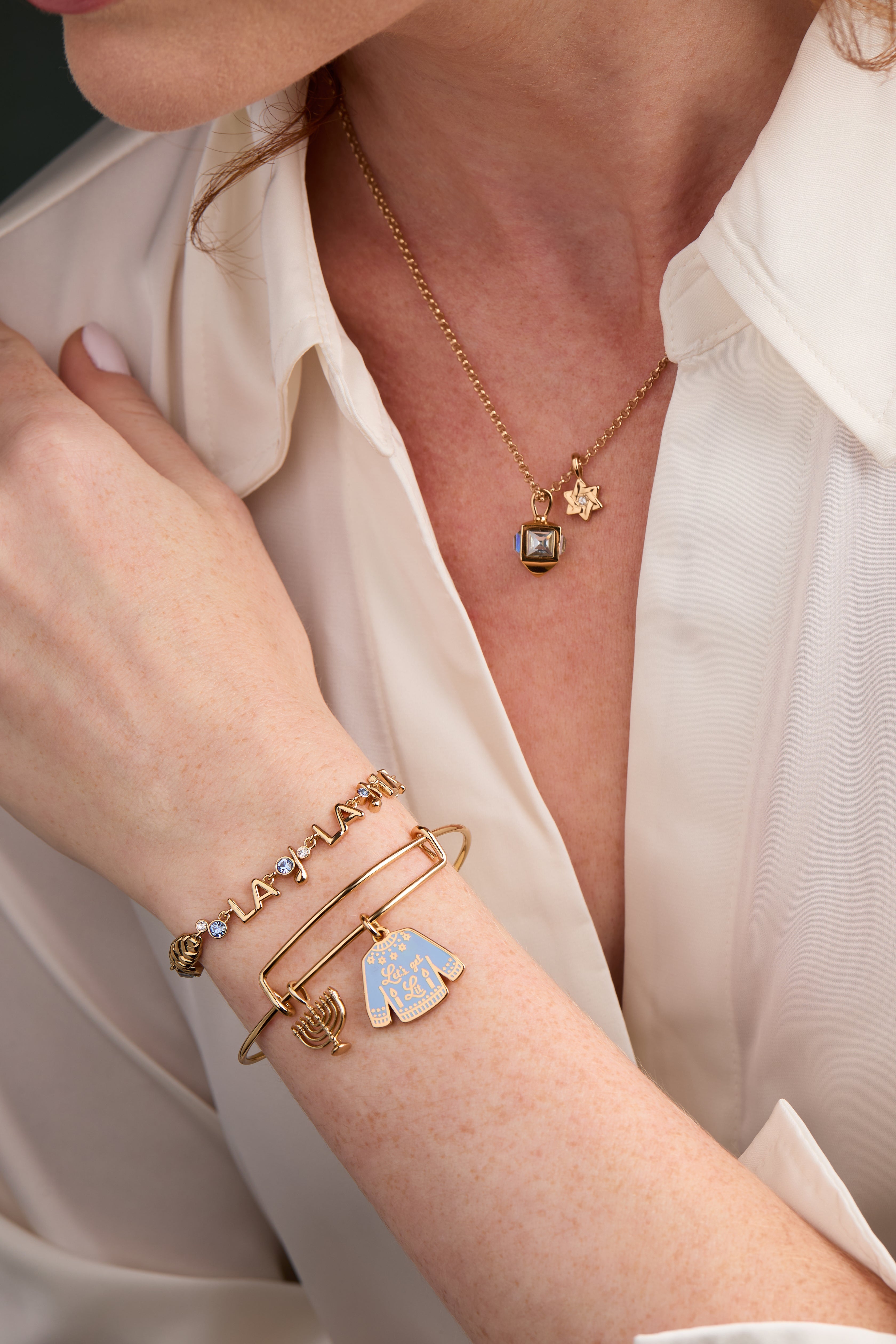 Hanukkah Duo Charm Necklace Gold | Alex and Ani