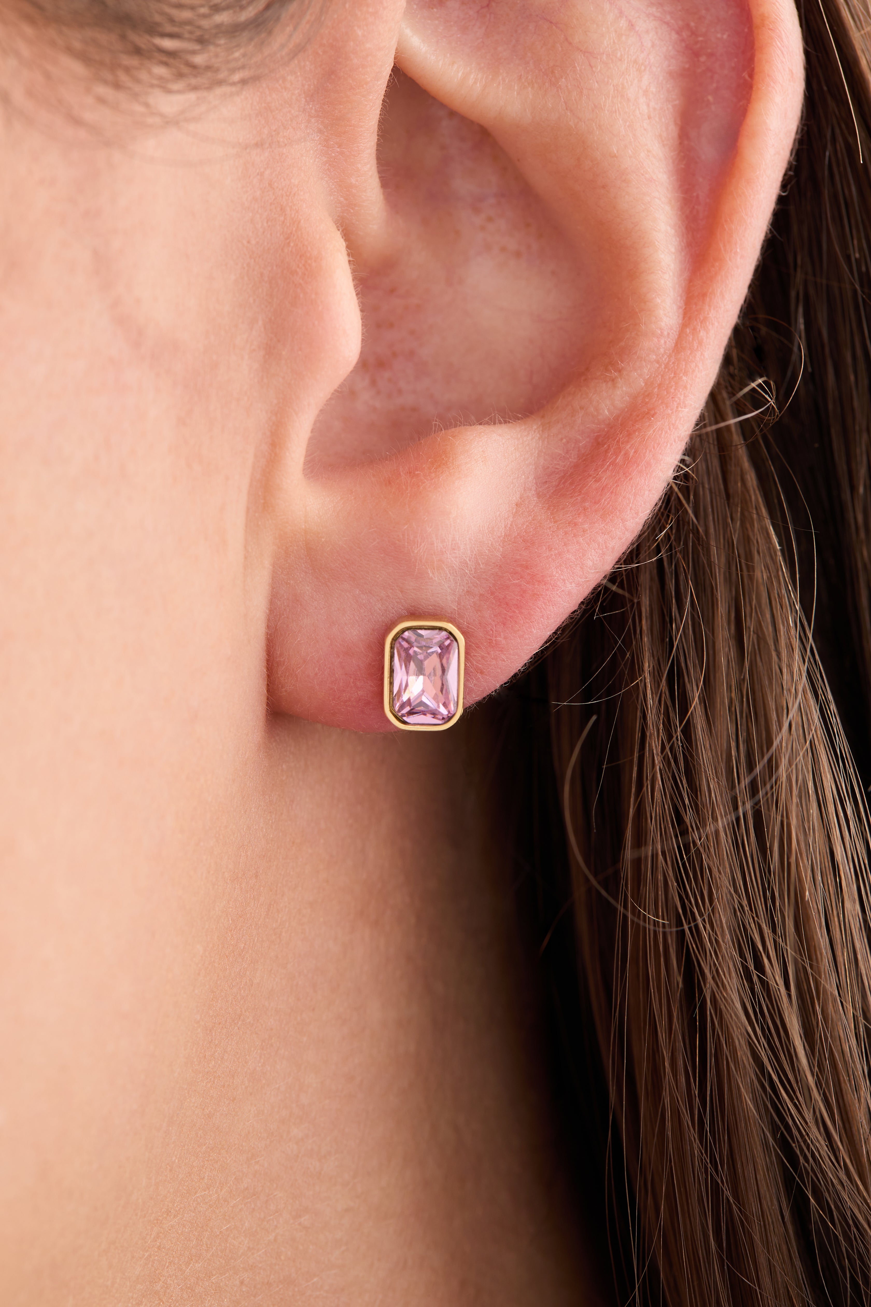 October Emerald-Cut Birthstone Stud Stainless Steel Gold | Alex and Ani