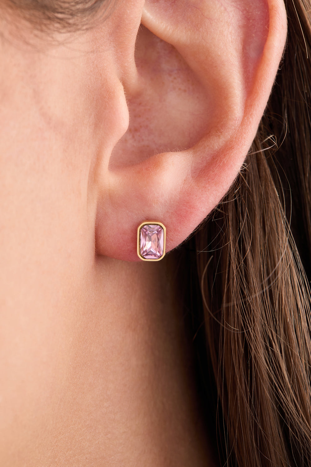 October Emerald-Cut Birthstone Stud Stainless Steel Gold | Alex and Ani