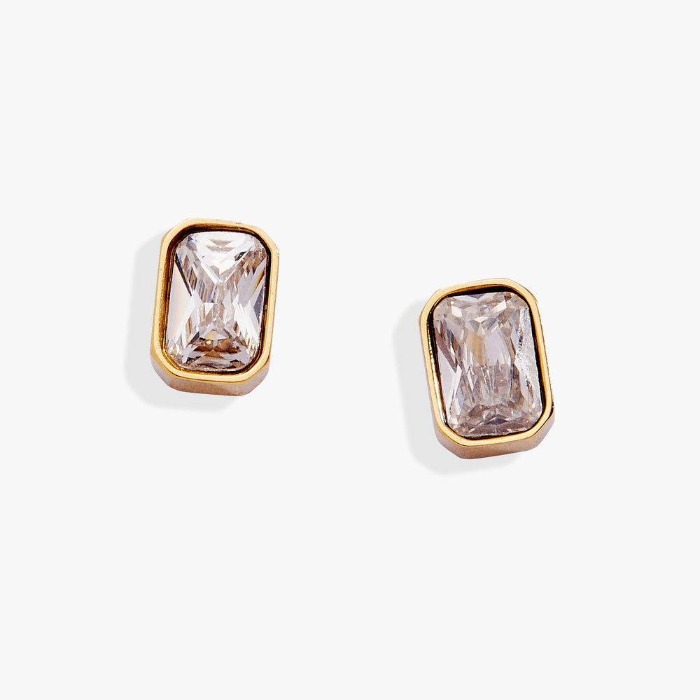 April Emerald-Cut Birthstone Stud Stainless Steel Gold | Alex and Ani