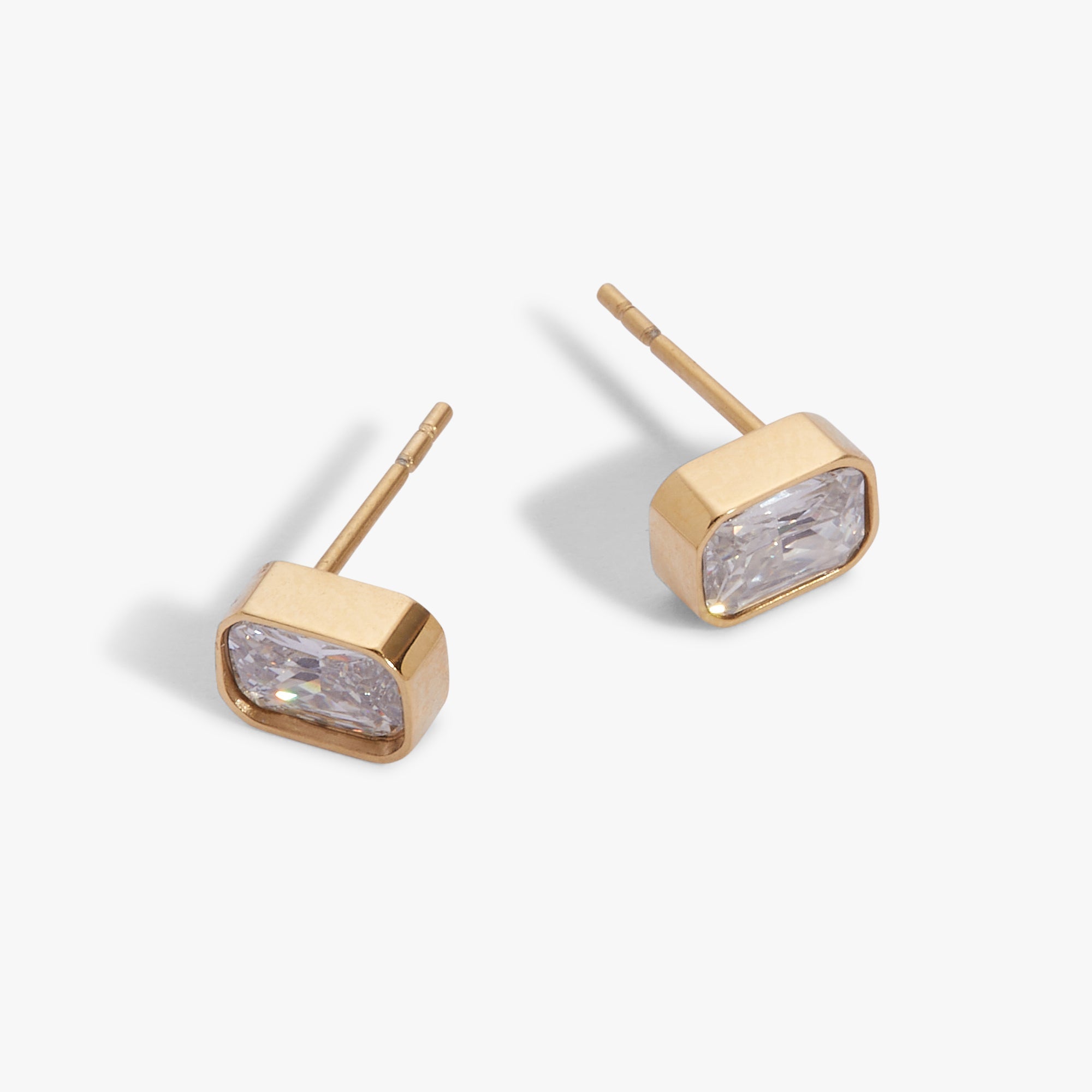 April Emerald-Cut Birthstone Stud Stainless Steel Gold | Alex and Ani