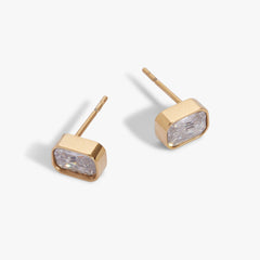 April Emerald-Cut Birthstone Stud Stainless Steel Gold | Alex and Ani