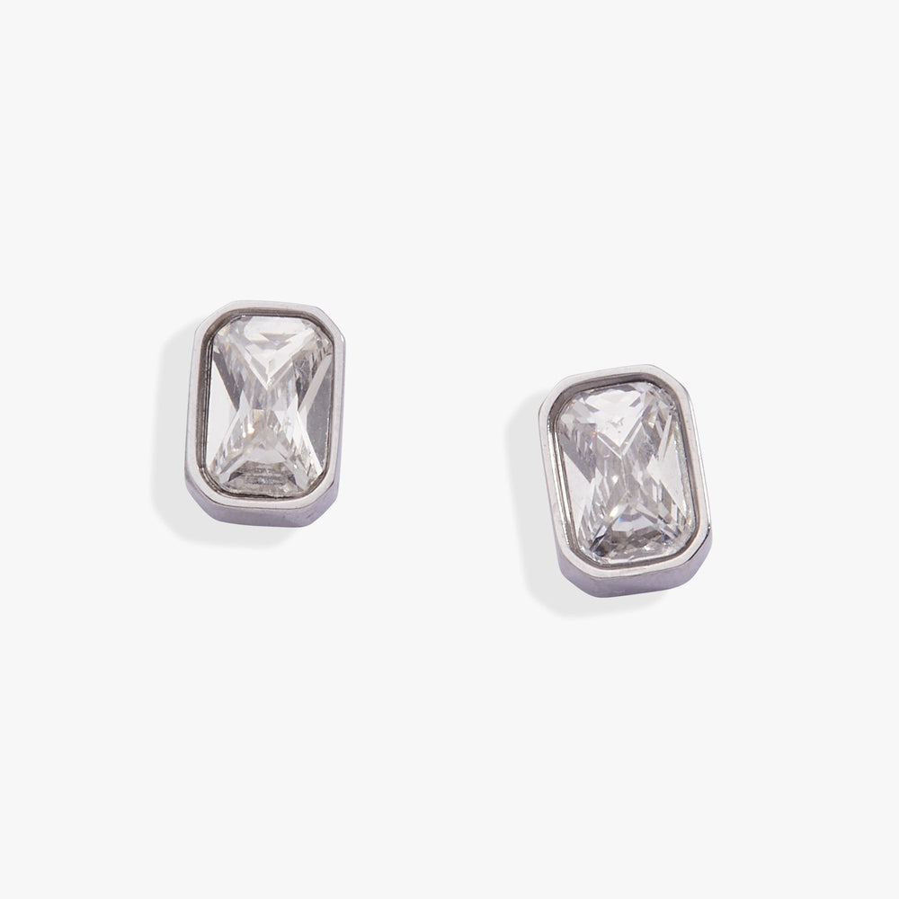 April Emerald-Cut Birthstone Stud Stainless Steel Gold | Alex and Ani