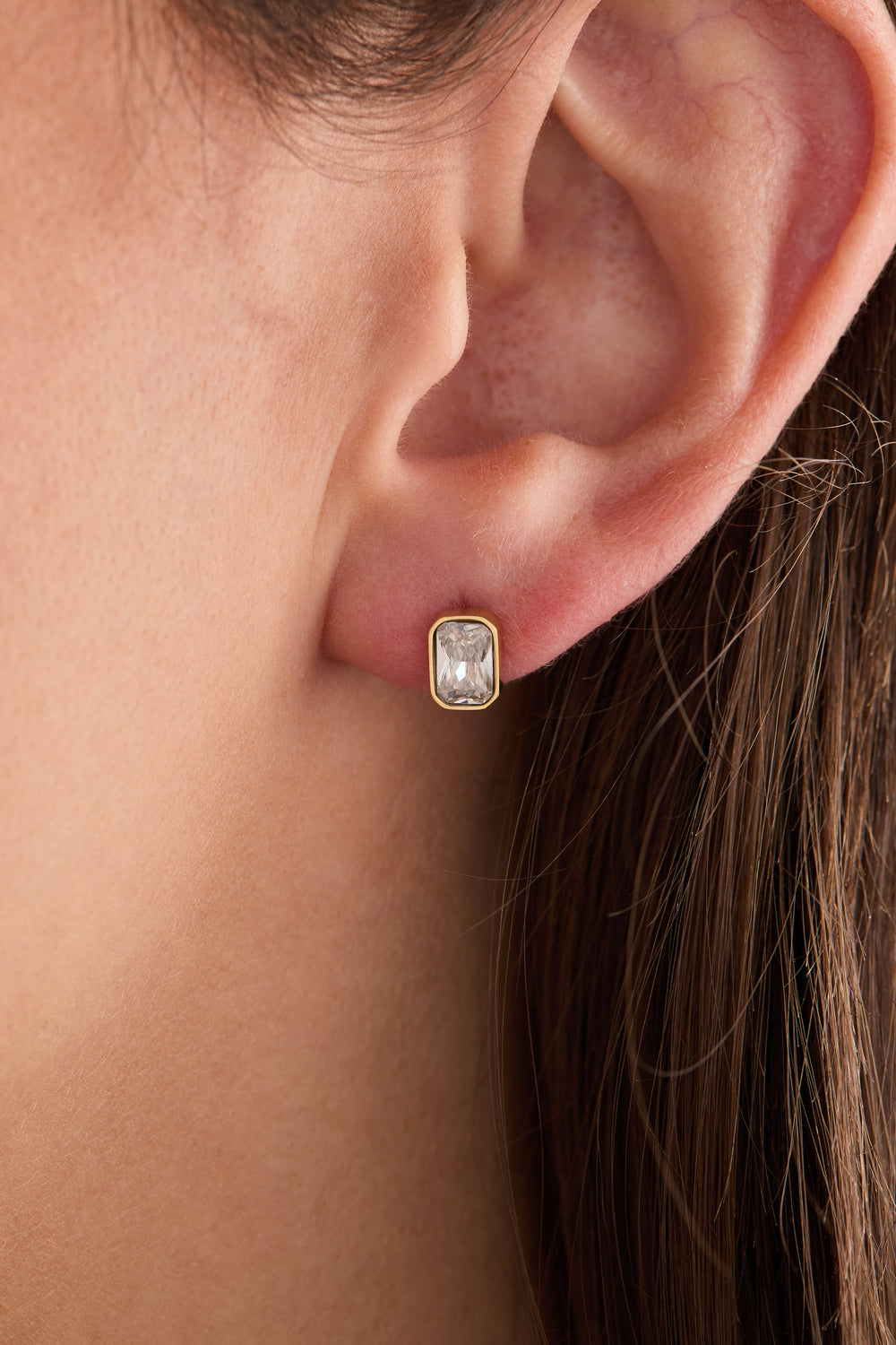 April Emerald-Cut Birthstone Stud Stainless Steel Gold | Alex and Ani