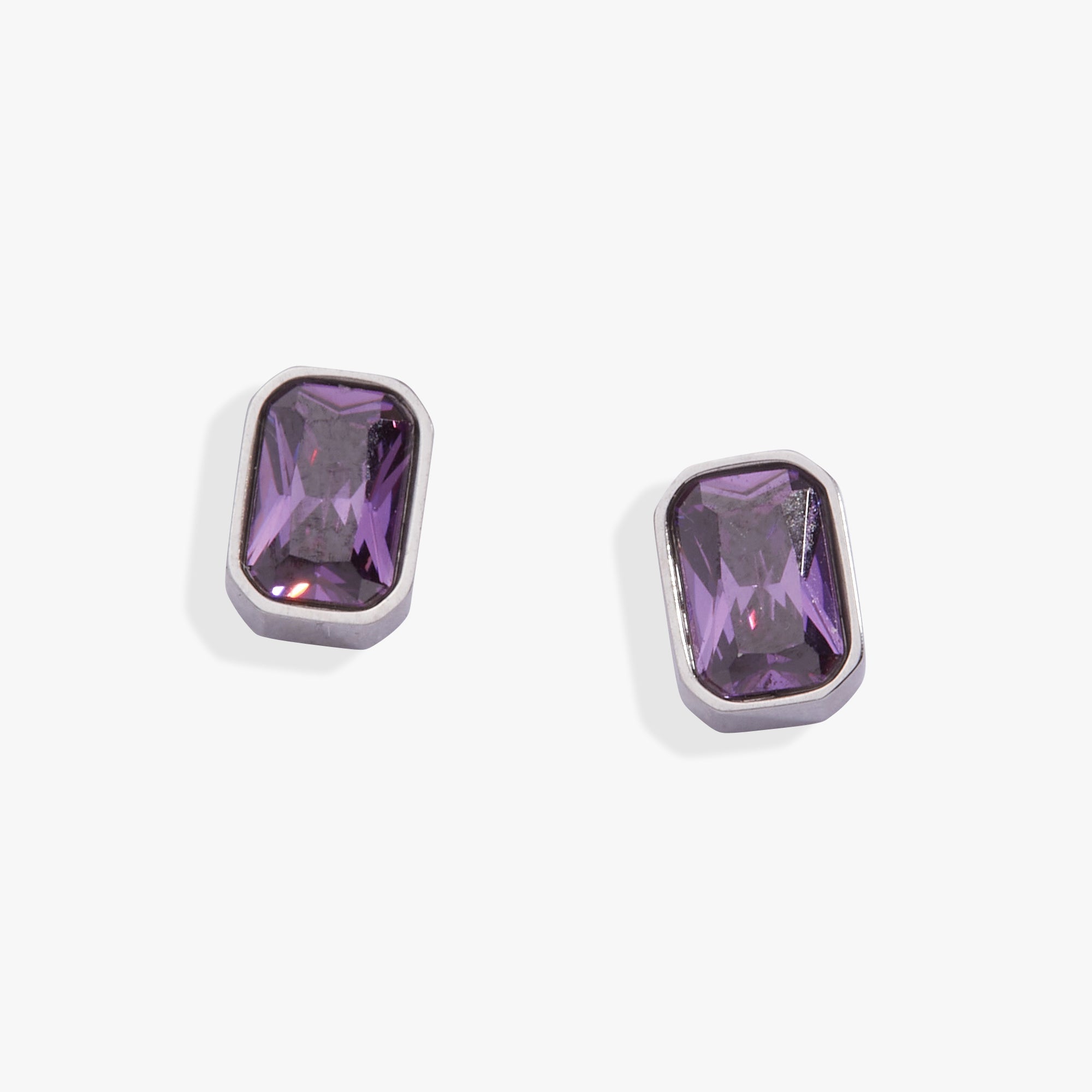 February Emerald-Cut Birthstone Stud Stainless Steel Silver | Alex and Ani