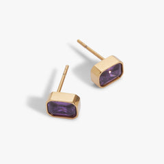February Emerald-Cut Birthstone Stud Stainless Steel Silver | Alex and Ani