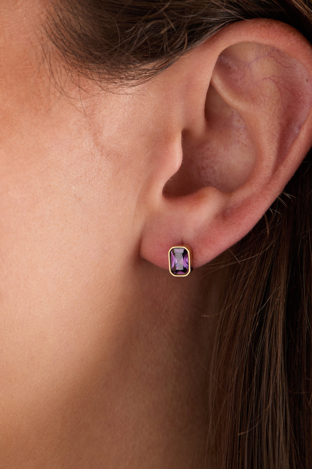 February Emerald-Cut Birthstone Stud Stainless Steel Silver | Alex and Ani