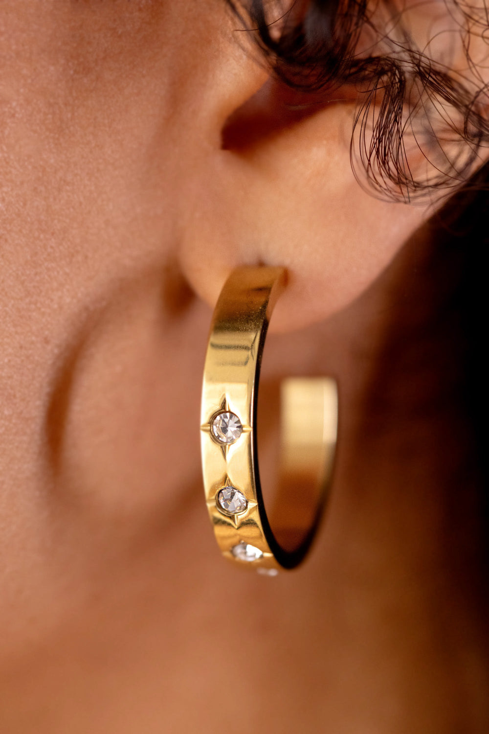 Crystal Accent Hoop Stainless Steel Gold | Alex and Ani