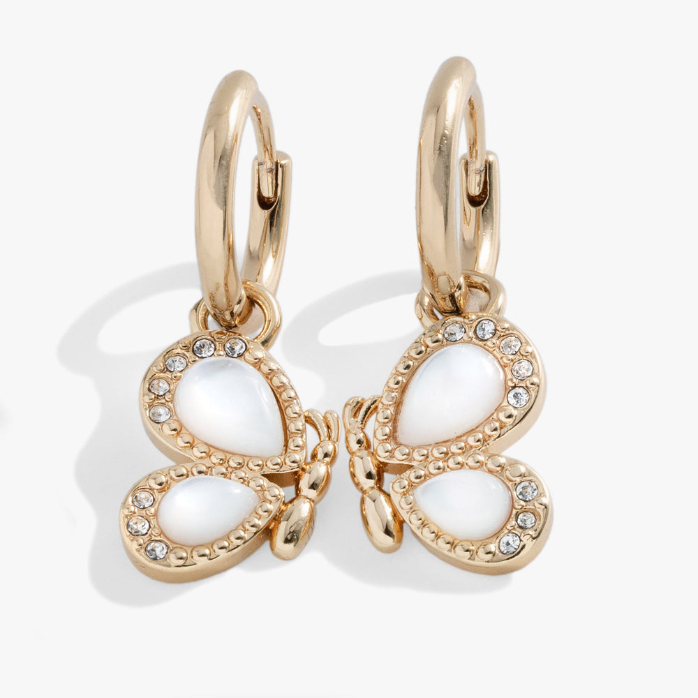 Mother of Pearl Huggie Hoop Earrings Gold | Alex and Ani