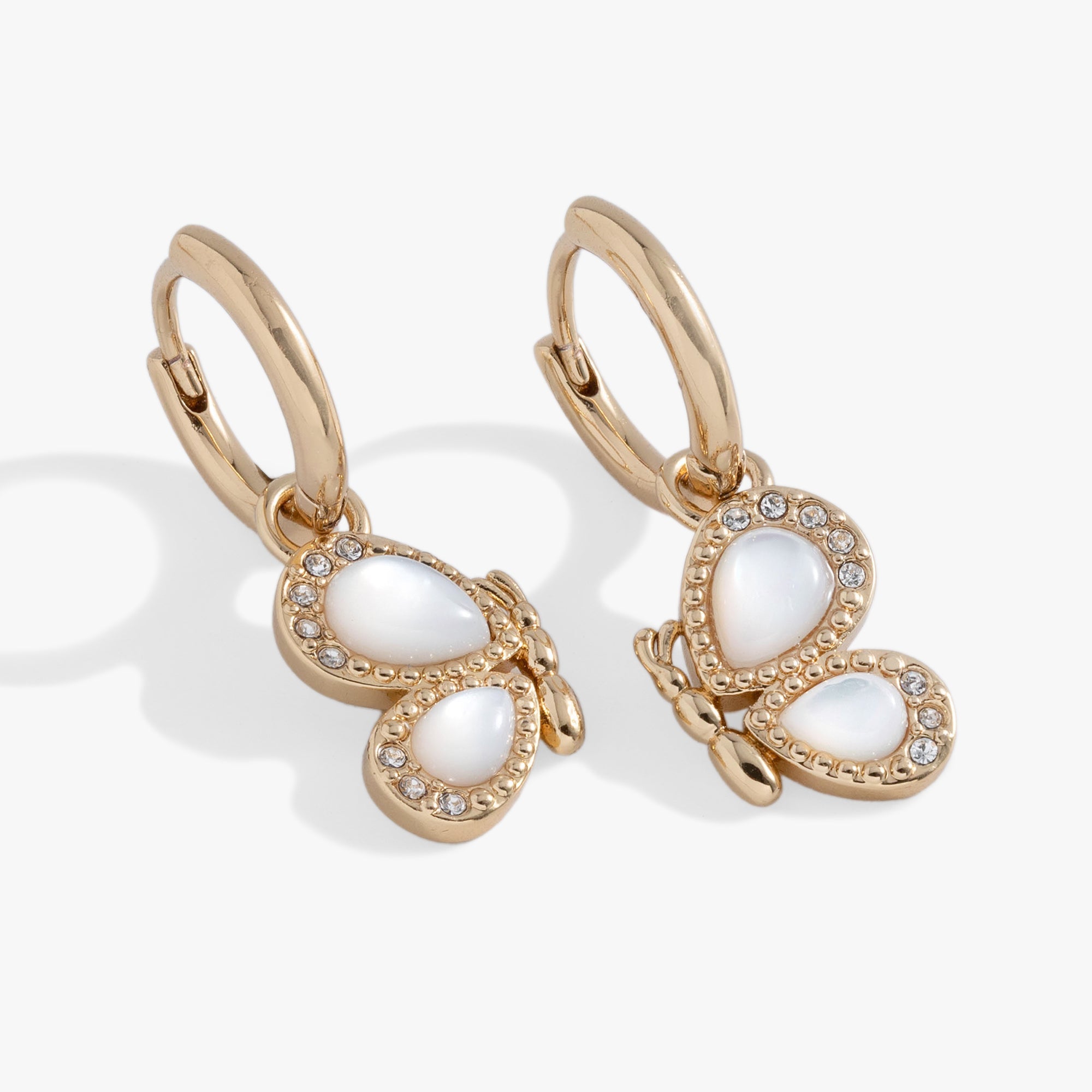 Mother of Pearl Huggie Hoop Earrings Gold | Alex and Ani