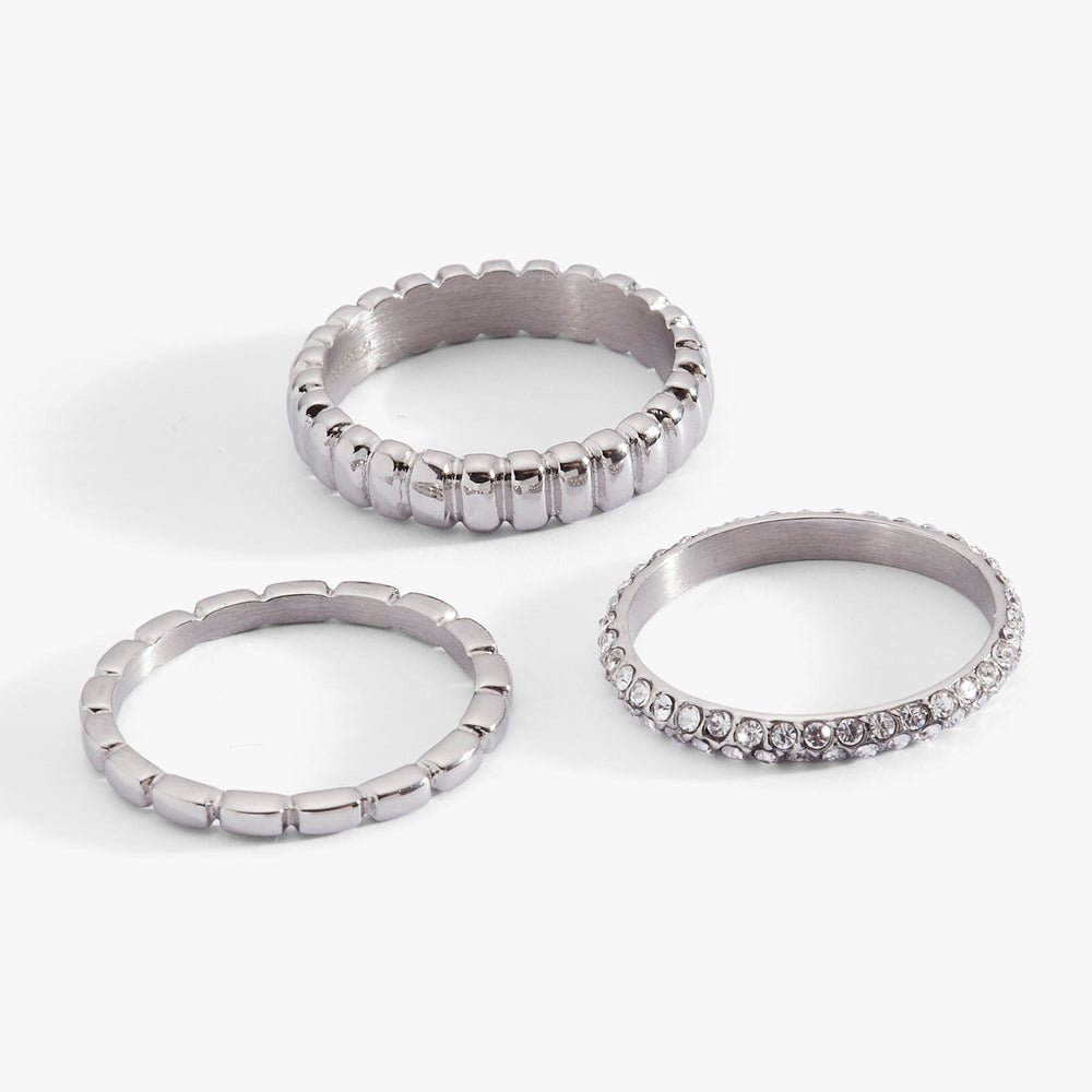 3 ring set-ribbed texture Stainless Steel Silver | Alex and Ani