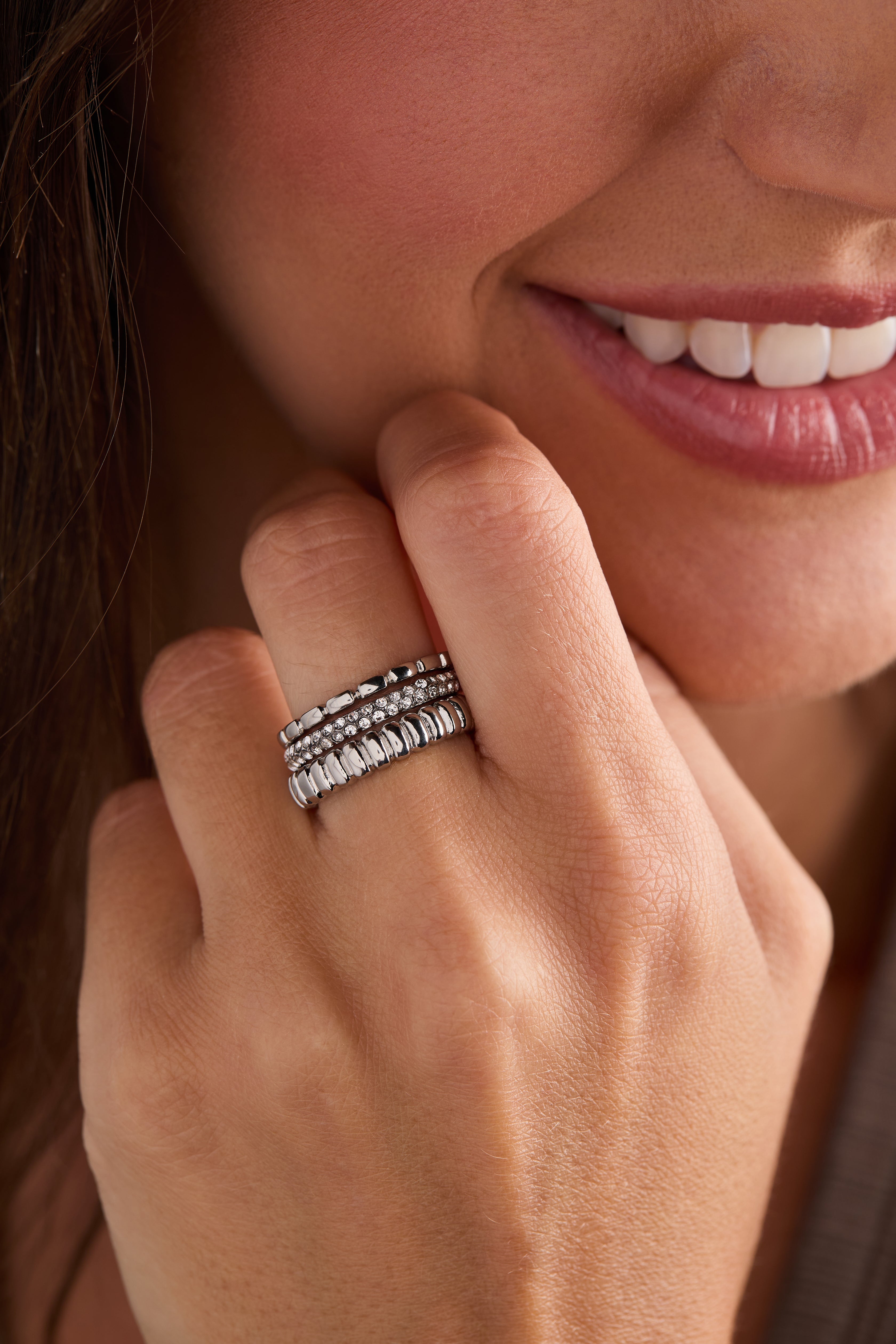 3 ring set-ribbed texture Stainless Steel Silver | Alex and Ani