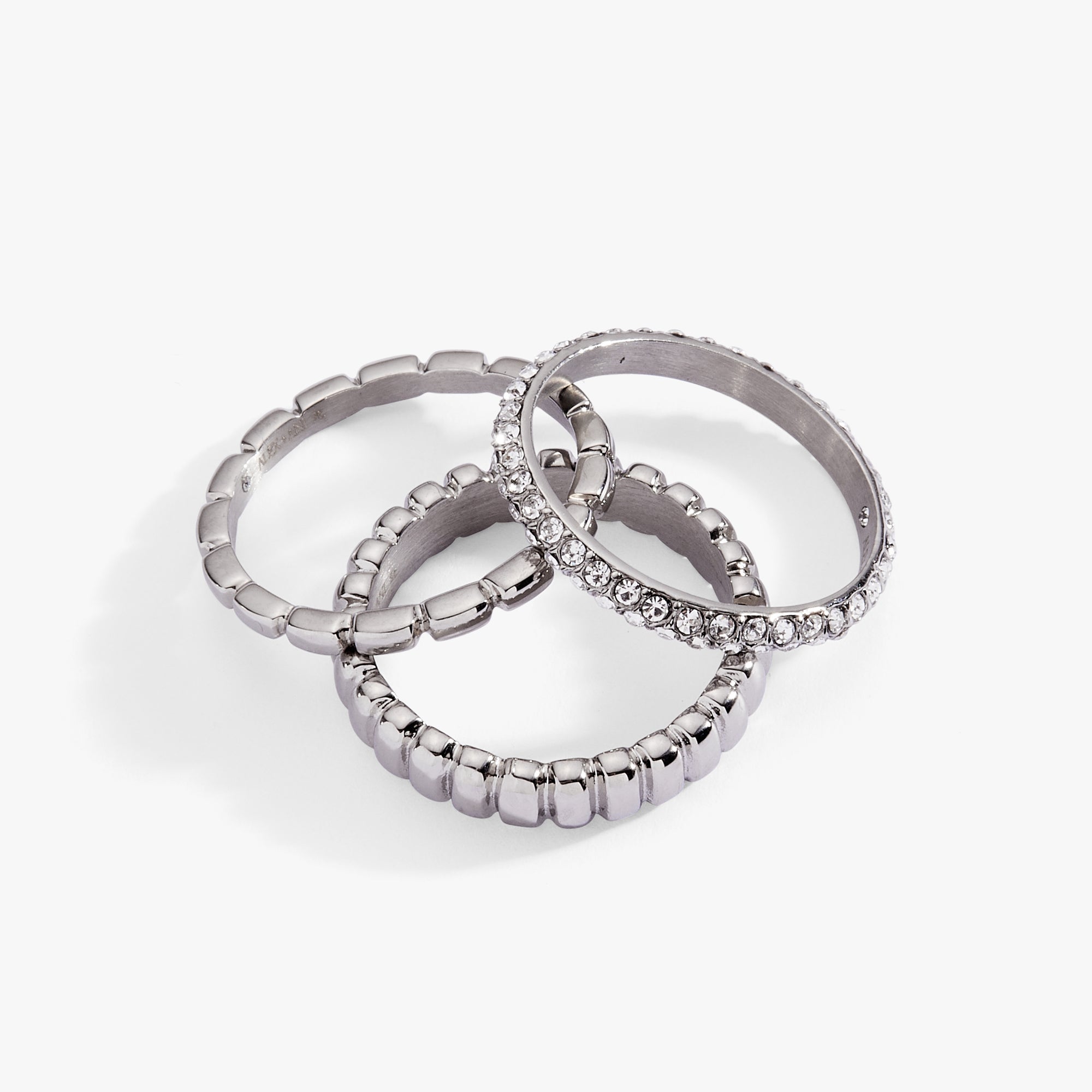3 ring set-ribbed texture Stainless Steel Silver | Alex and Ani