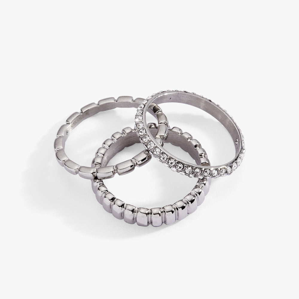 3 ring set-ribbed texture Stainless Steel Silver | Alex and Ani