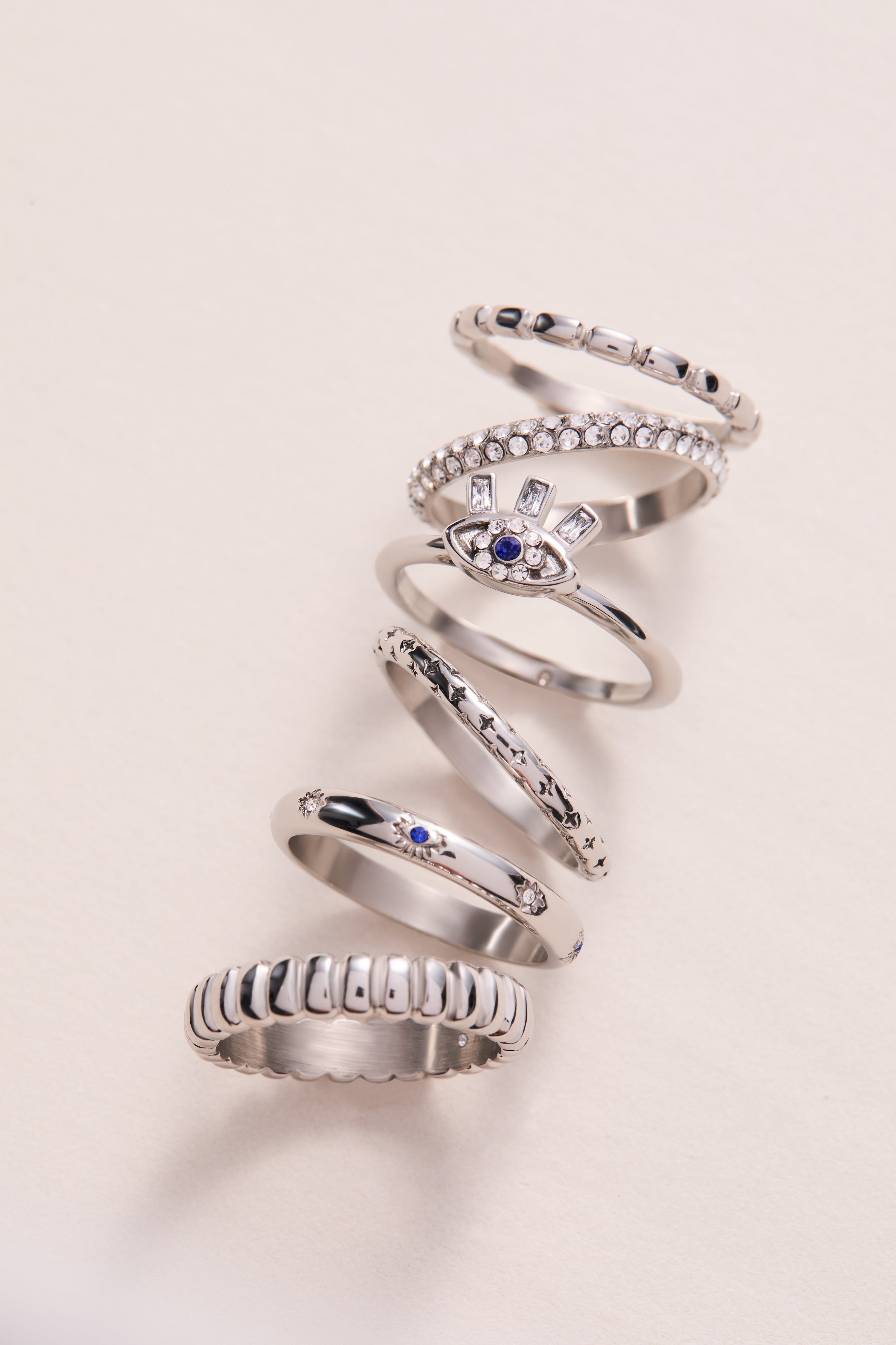 3 ring set-ribbed texture Stainless Steel Silver | Alex and Ani