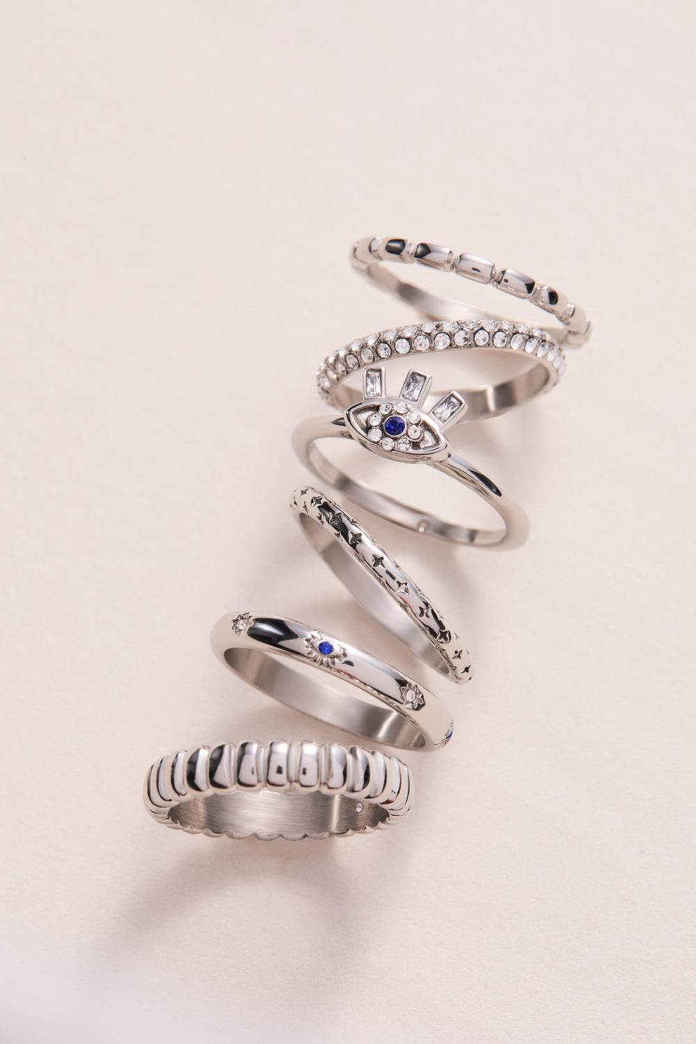 3 ring set-ribbed texture Stainless Steel Silver | Alex and Ani