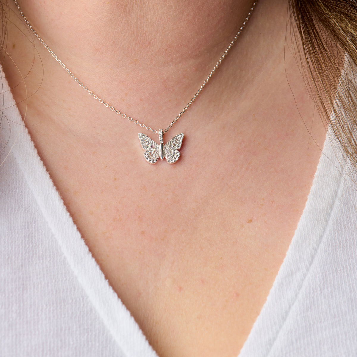 Butterfly + Crystal Necklace, Adjustable Sterling Silver | Alex and Ani