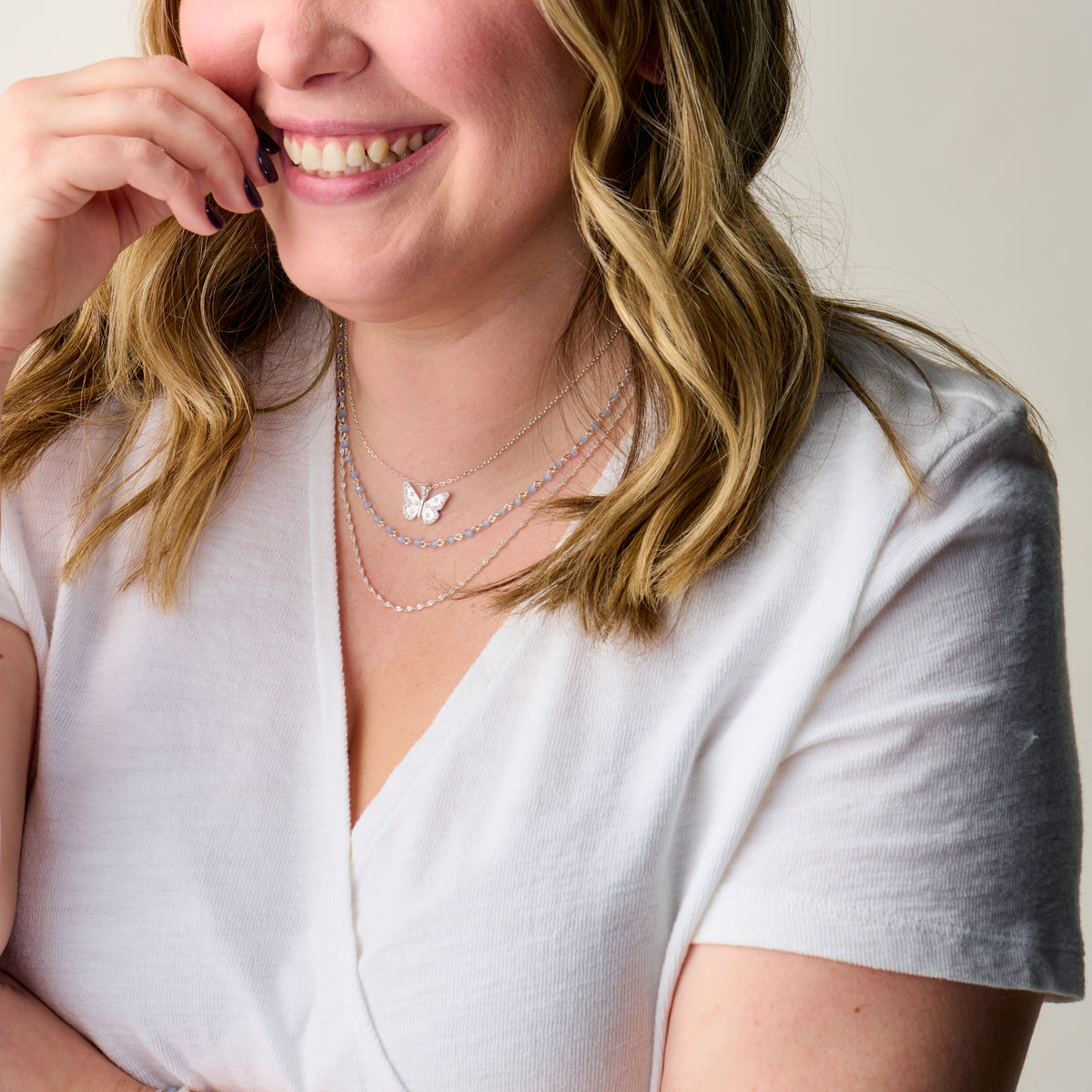 Butterfly + Crystal Necklace, Adjustable Sterling Silver | Alex and Ani