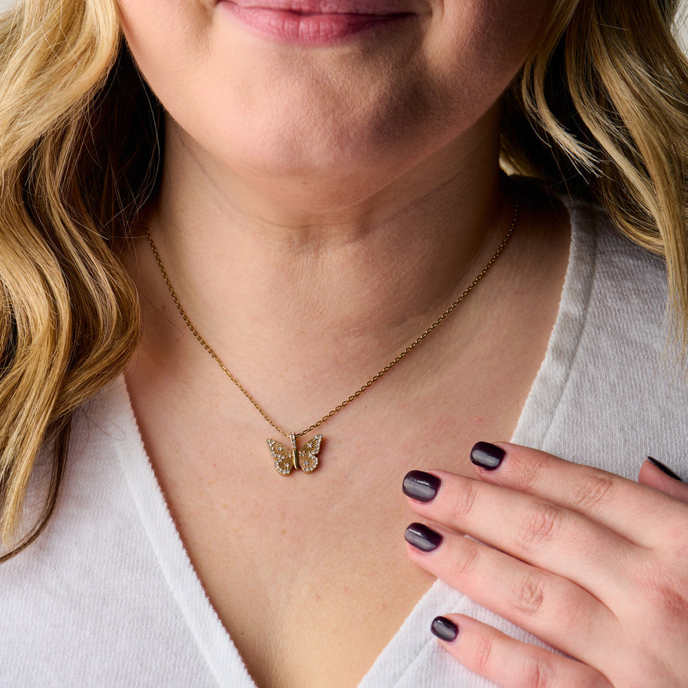 Butterfly + Crystal Necklace, Adjustable Sterling Silver | Alex and Ani