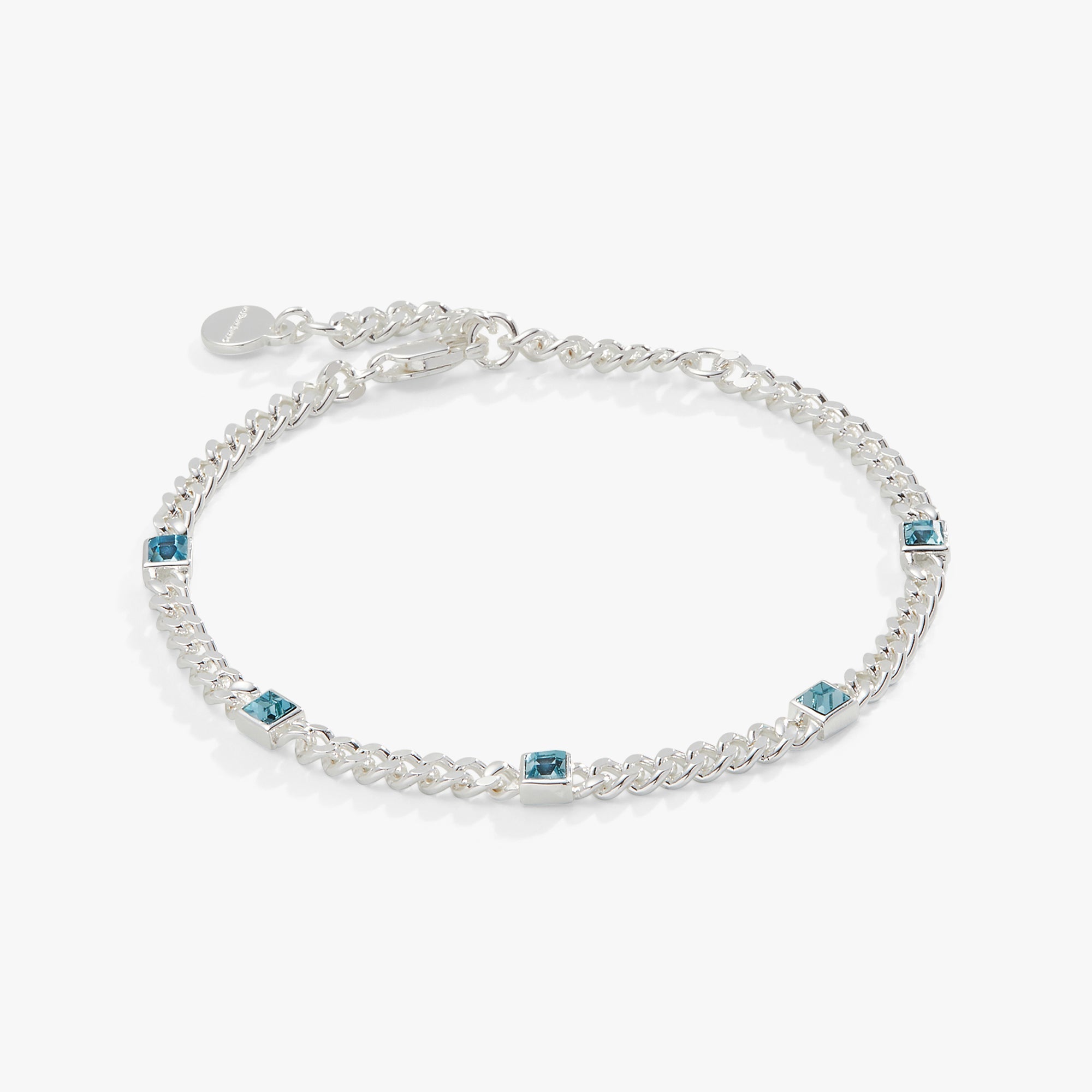 Aquamarine Curb Chain Bracelet, March Birthstone Silver | Alex and Ani