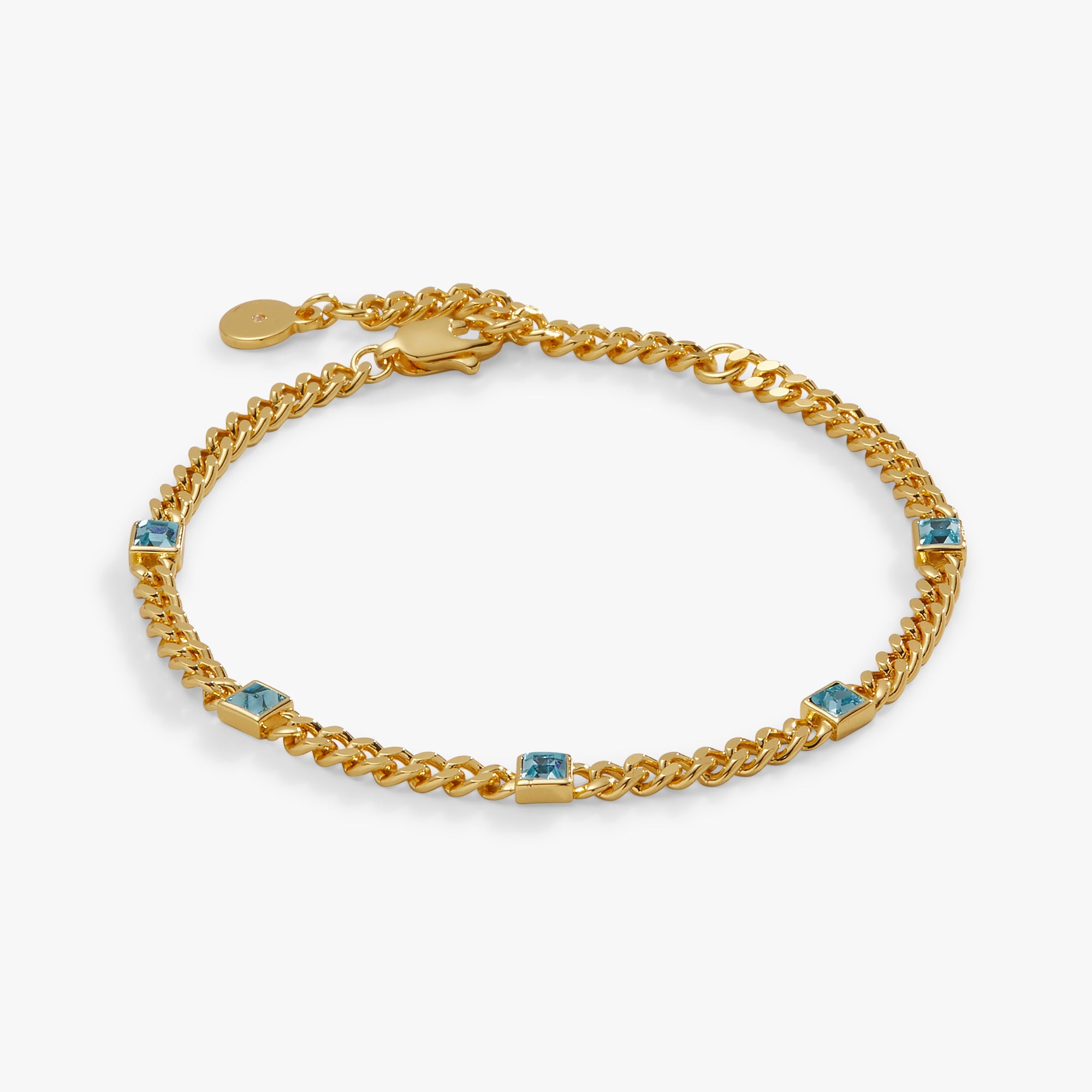 Aquamarine Curb Chain Bracelet, March Birthstone Silver | Alex and Ani