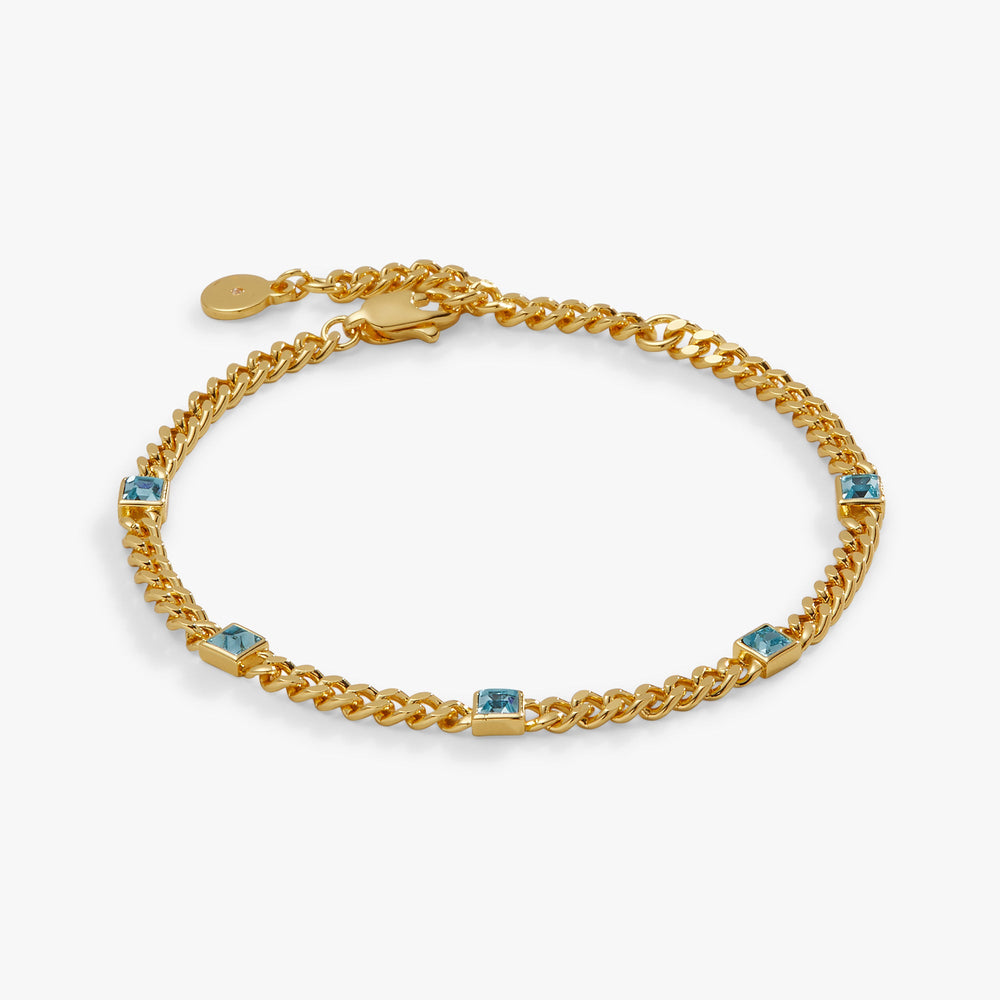 Aquamarine Curb Chain Bracelet, March Birthstone Silver | Alex and Ani