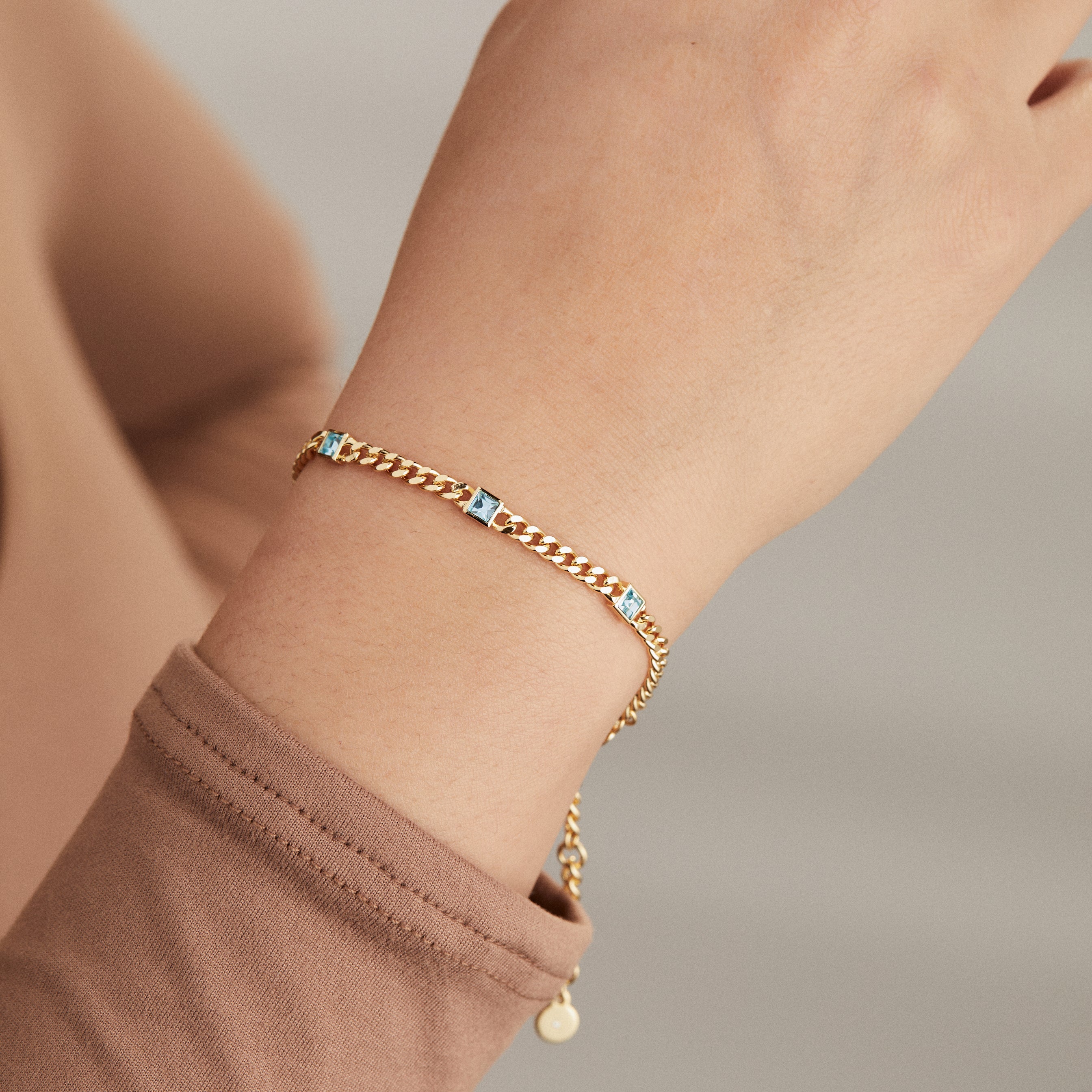 Aquamarine Curb Chain Bracelet, March Birthstone Silver | Alex and Ani