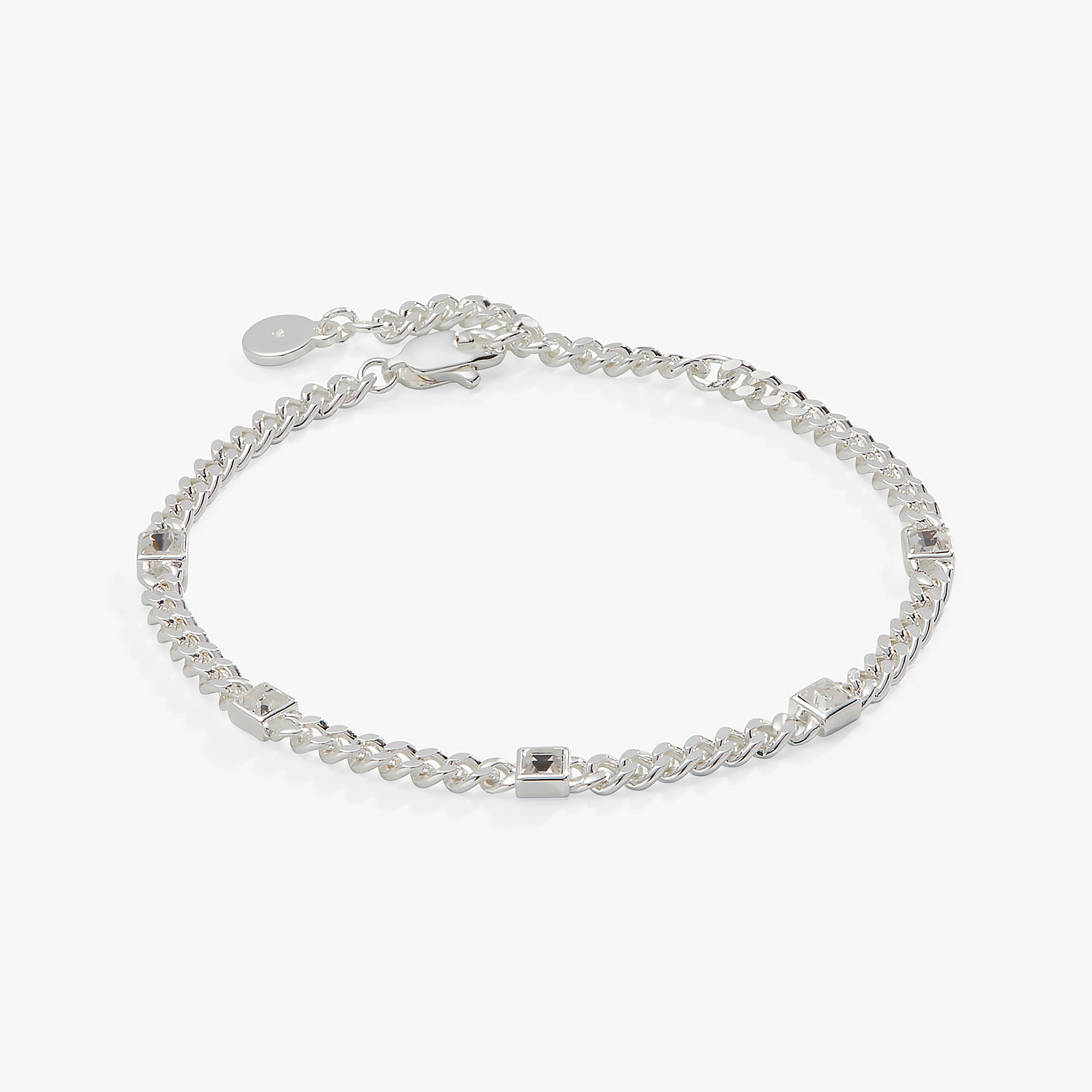 Clear Crystal Curb Chain Bracelet, April Birthstone Silver | Alex and Ani