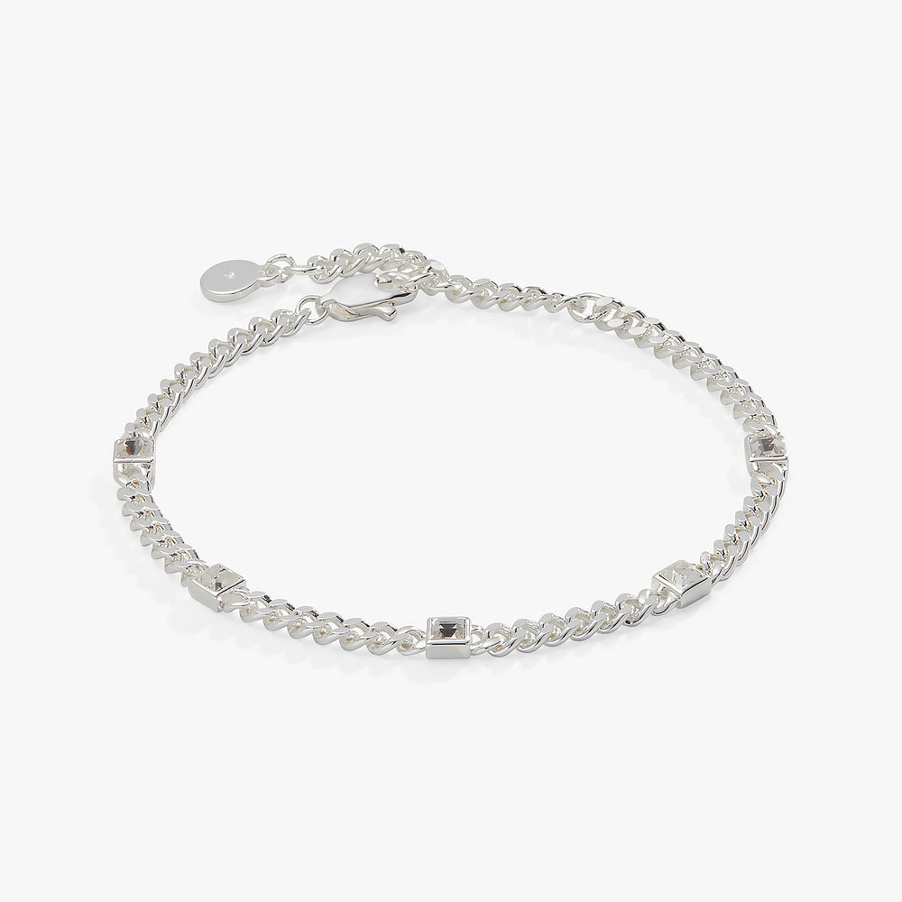 Clear Crystal Curb Chain Bracelet, April Birthstone Silver | Alex and Ani