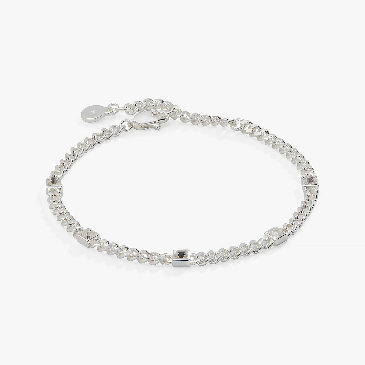 Clear Crystal Curb Chain Bracelet, April Birthstone Silver | Alex and Ani