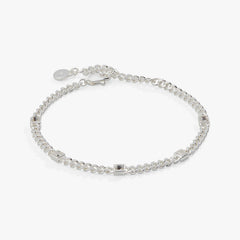 Clear Crystal Curb Chain Bracelet, April Birthstone Silver | Alex and Ani