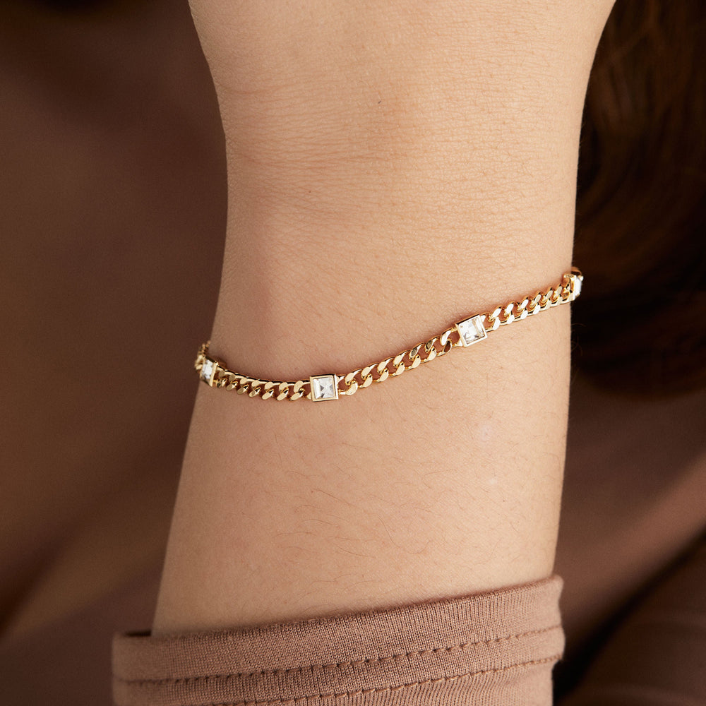 Clear Crystal Curb Chain Bracelet, April Birthstone Silver | Alex and Ani