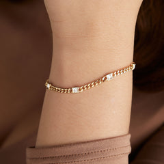 Clear Crystal Curb Chain Bracelet, April Birthstone Silver | Alex and Ani