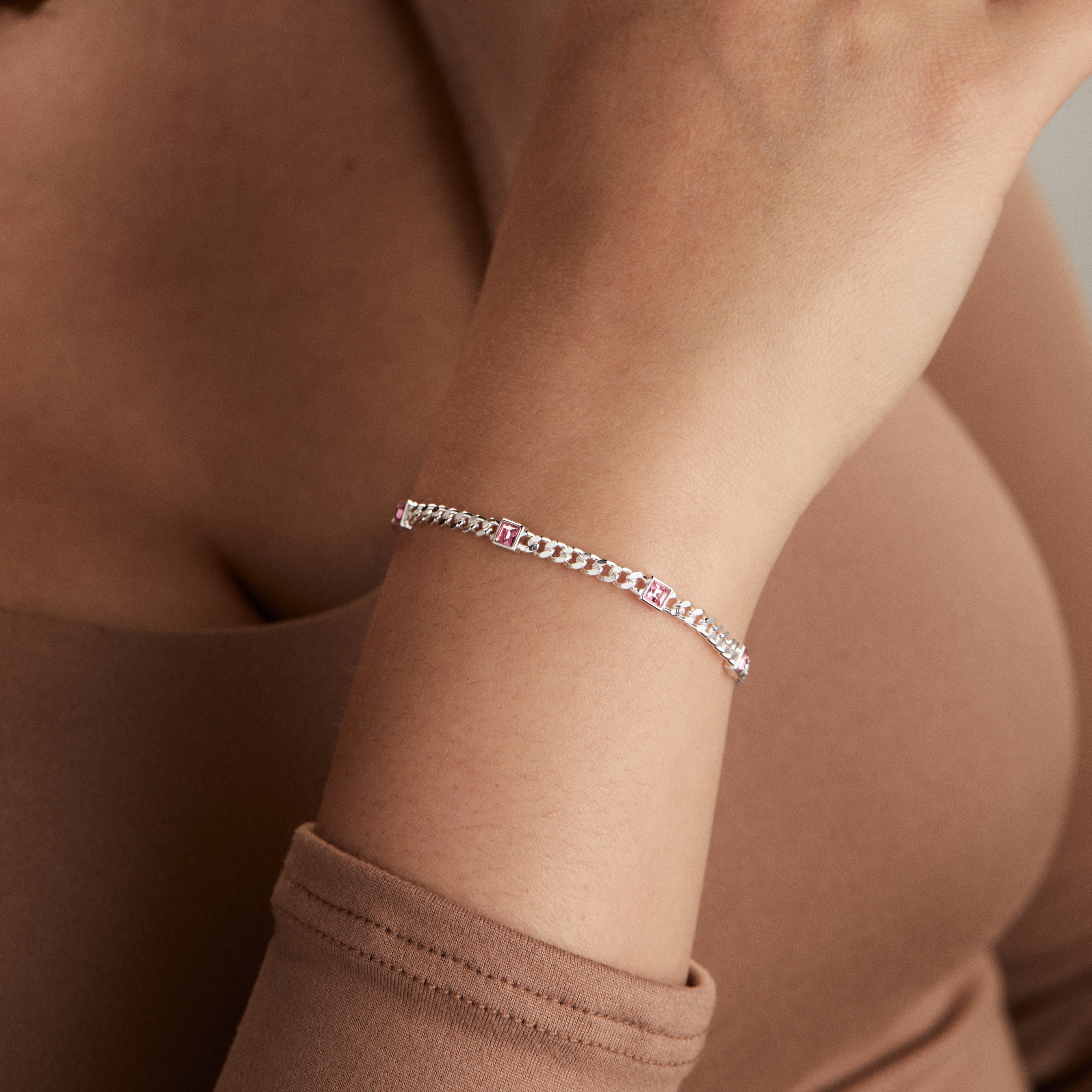 Rose Curb Chain Bracelet, October Birthstone Silver | Alex and Ani