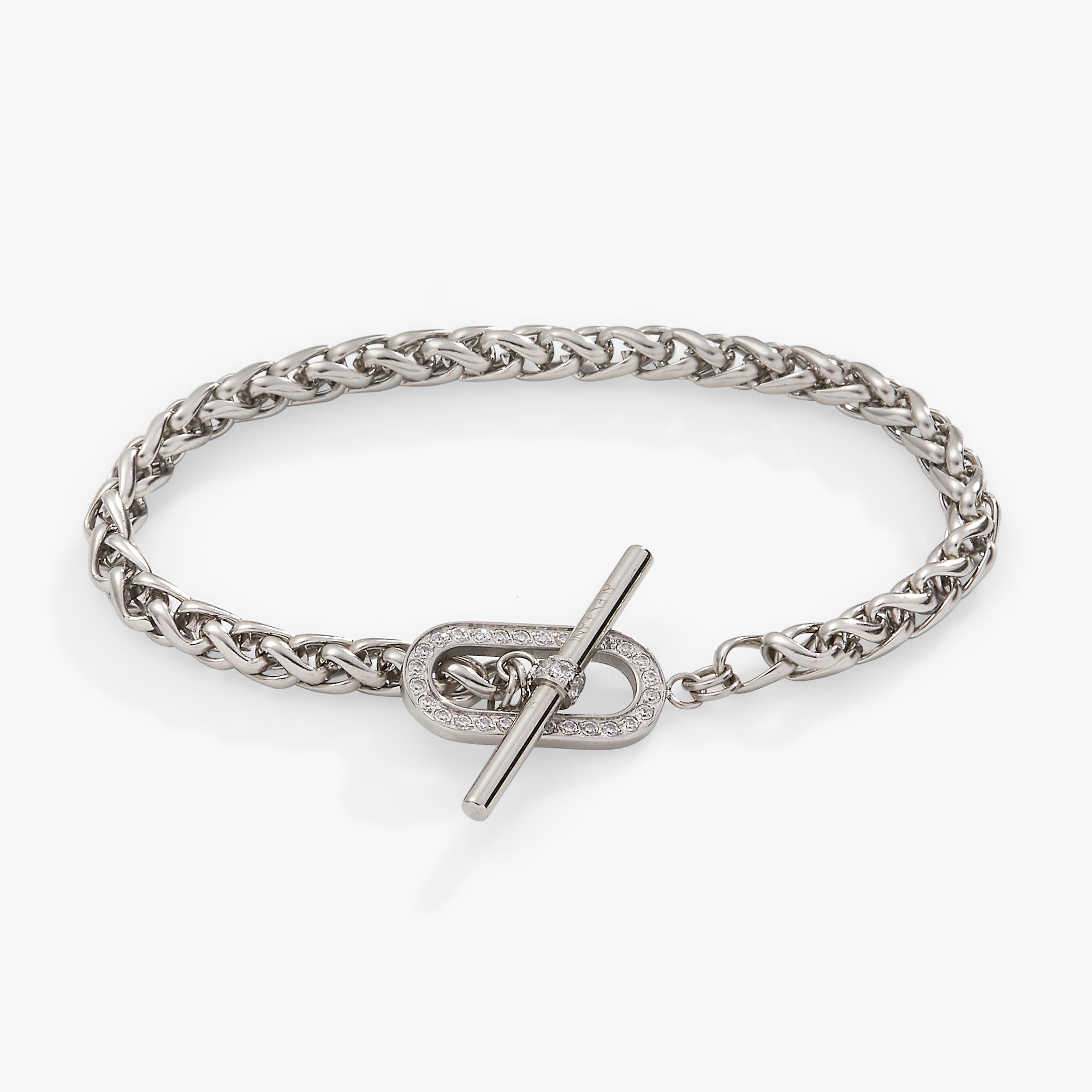 Wheat Chain Pavé Crystal Toggle Bracelet Stainless Steel Silver | Alex and Ani