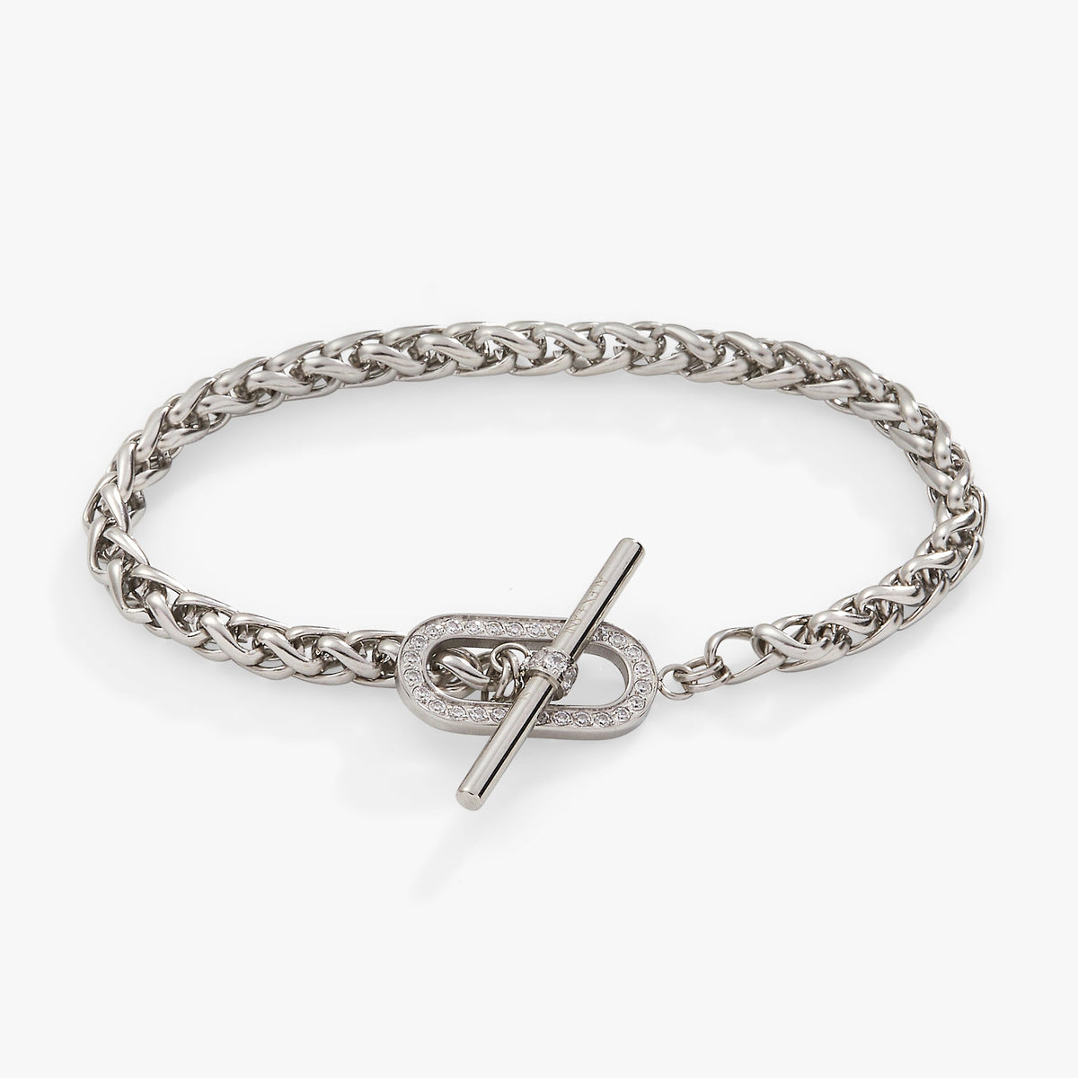 Wheat Chain Pavé Crystal Toggle Bracelet Stainless Steel Silver | Alex and Ani